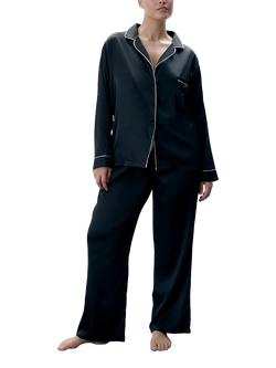 Bluebella Claudia Satin Trouser Pyjama Set, Black
