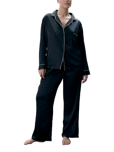 Bluebella Claudia Satin Trouser Pyjama Set, Black