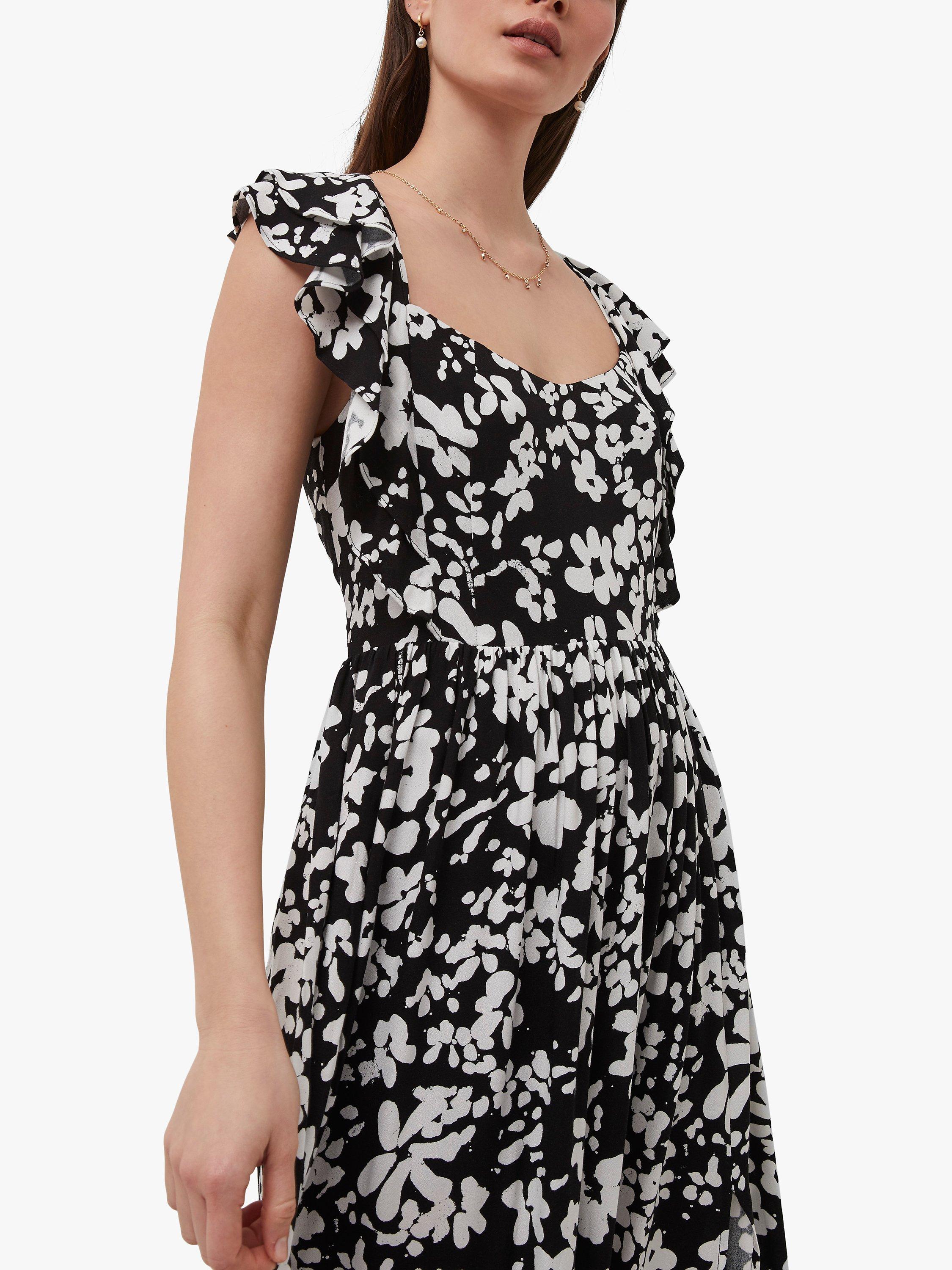 French Connection Floral Drape Strappy Dress Black Summer White