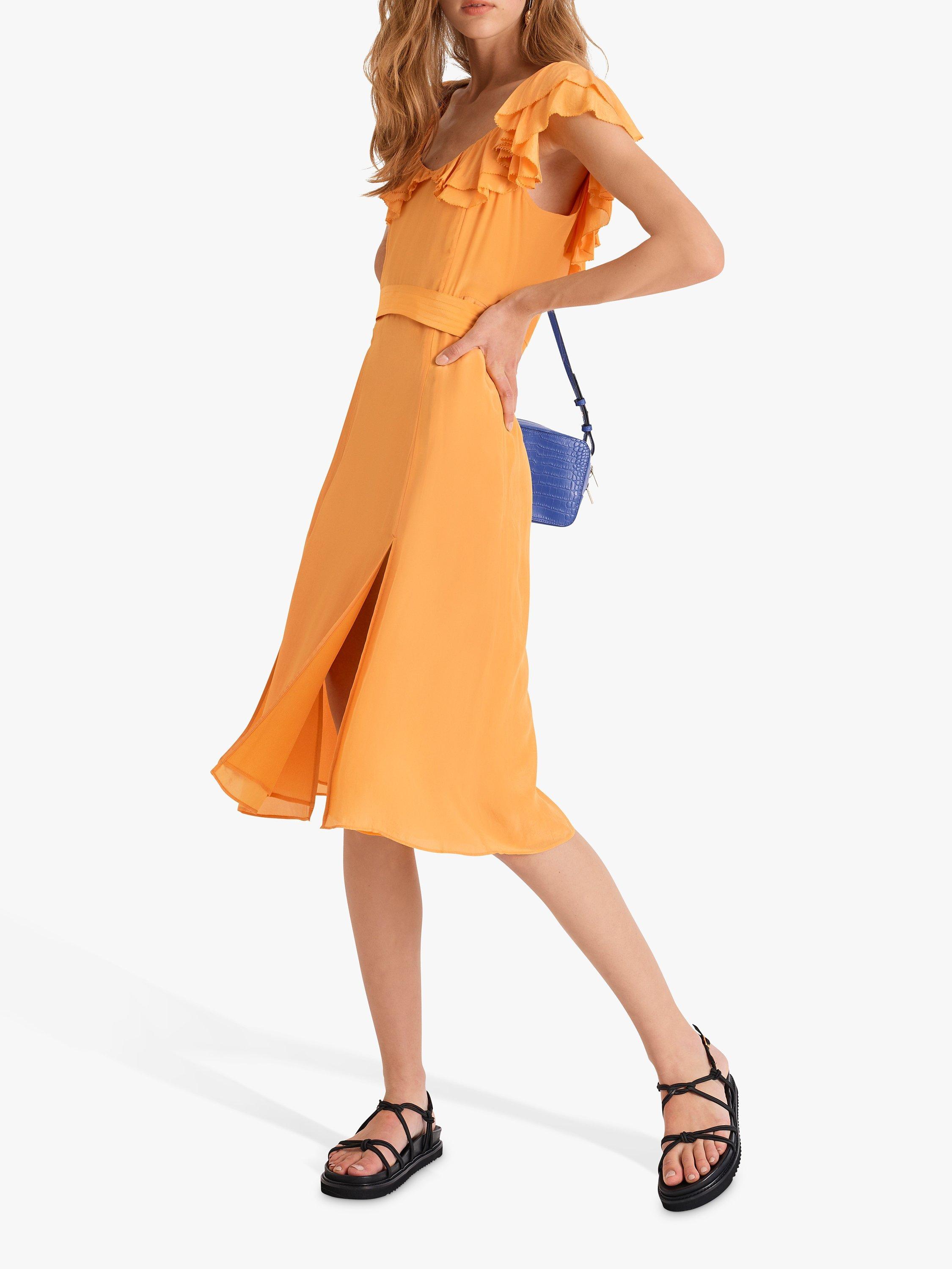 French Connection Almedina Frill Drape Dress, Beeswax Orange