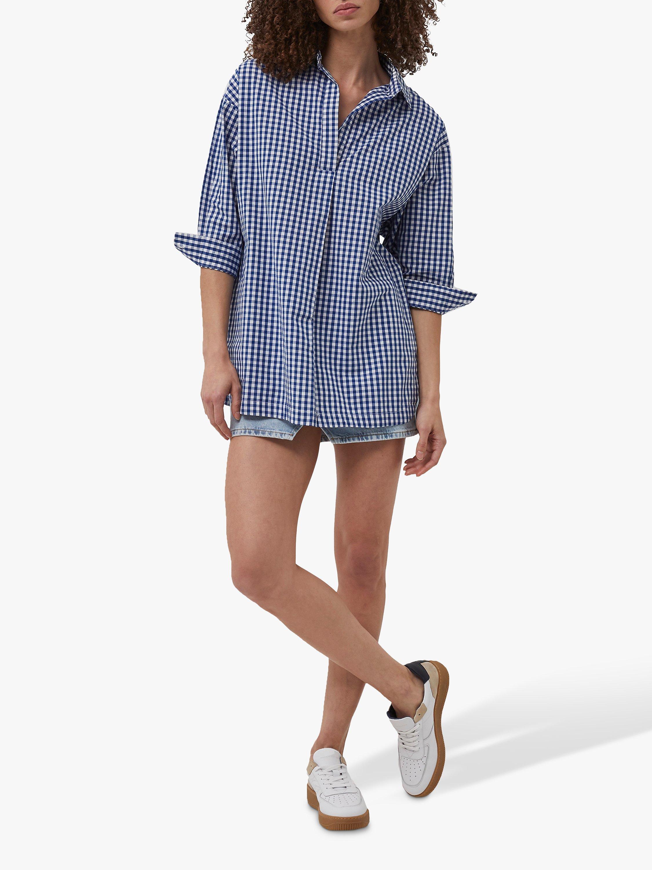 French Connection Reta Check Over Shirt, Ceramic Blue/Summer White