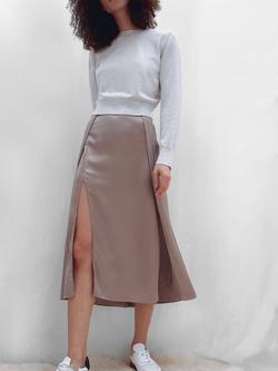 French Connection Inu Satin Slip Skirt, Walnut