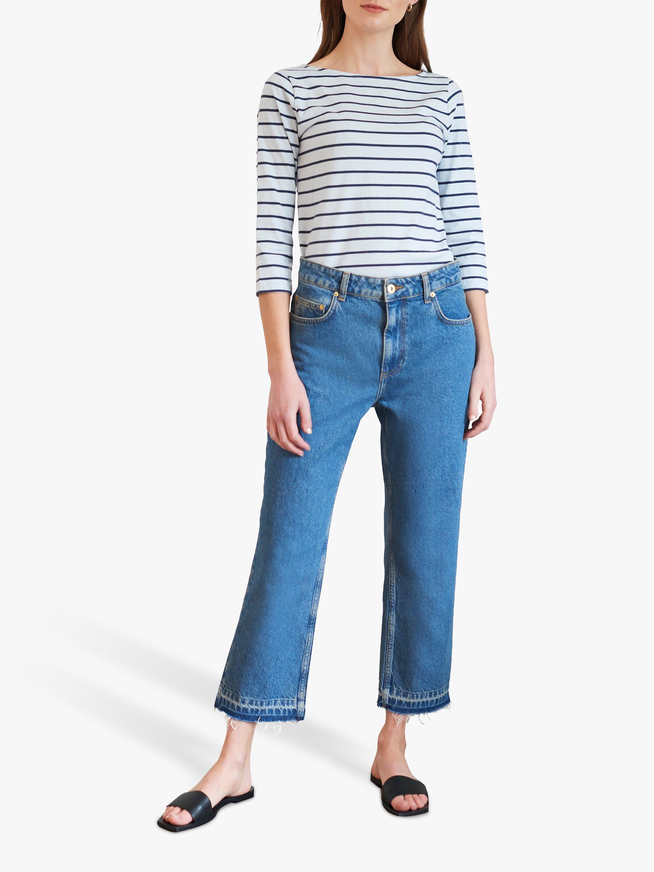 Product image 2 of 3, which shows Great Plains Striped Cotton 3/4 Sleeve Top, Powder Blue/Navy, 10