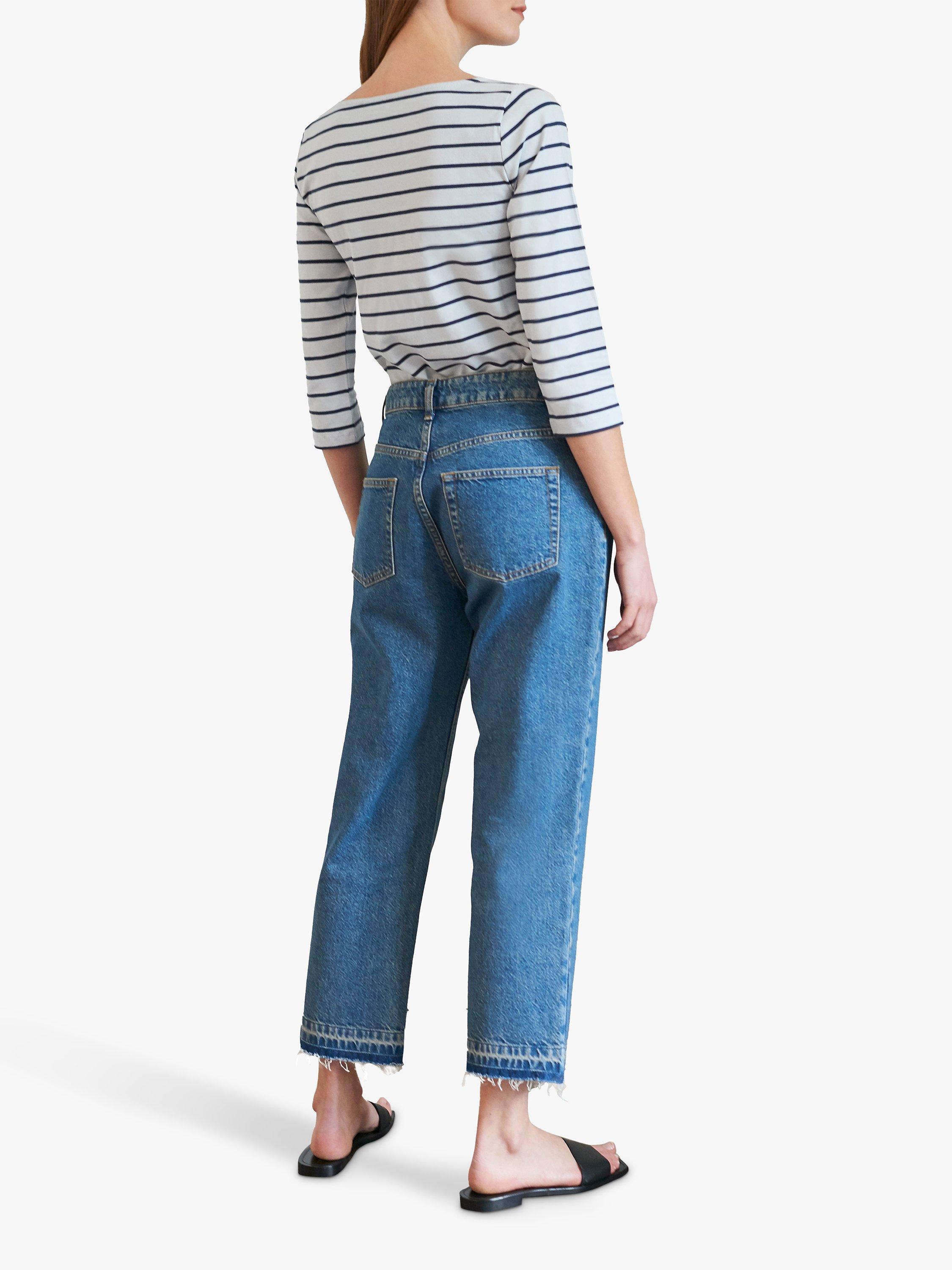 Product image 3 of 3, which shows Great Plains Striped Cotton 3/4 Sleeve Top, Powder Blue/Navy, 10