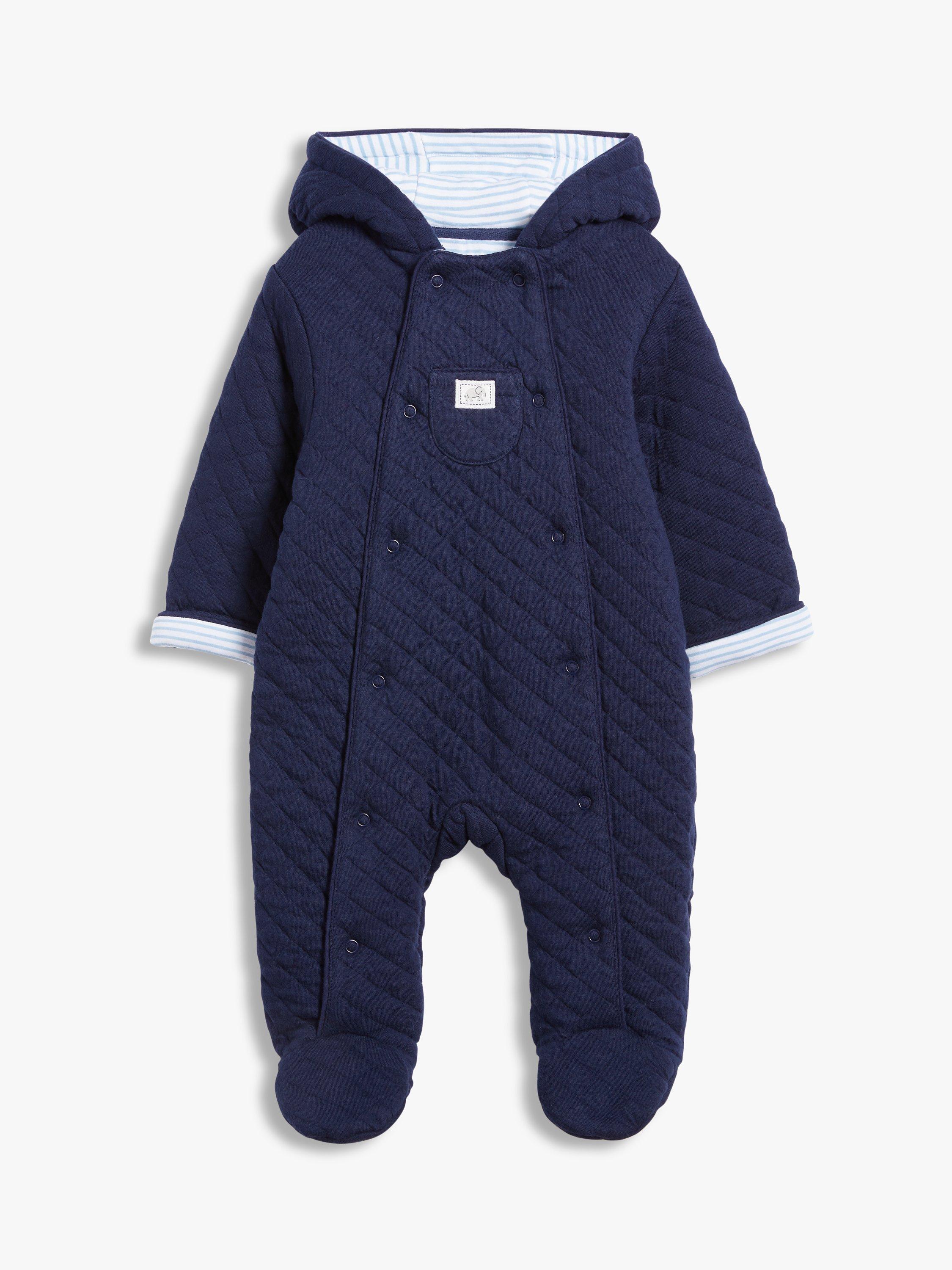 John Lewis Baby Quilt Wadded Pramsuit, Navy, Tiny Baby