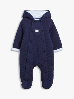 John Lewis Baby Quilt Wadded Pramsuit, Navy