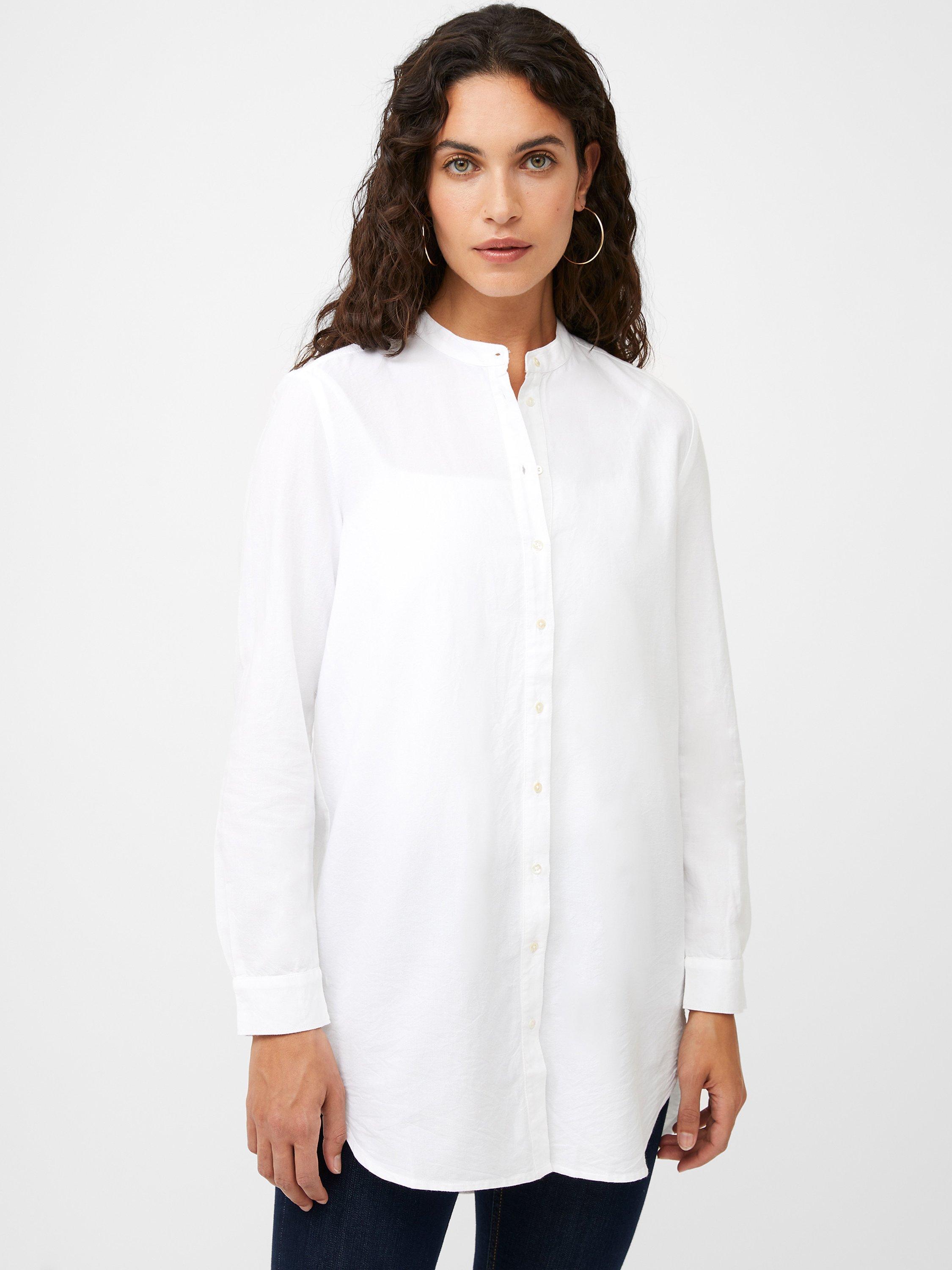 Product image 1 of 4, which shows Great Plains Core Oxford Longline Cotton Shirt, White, 8