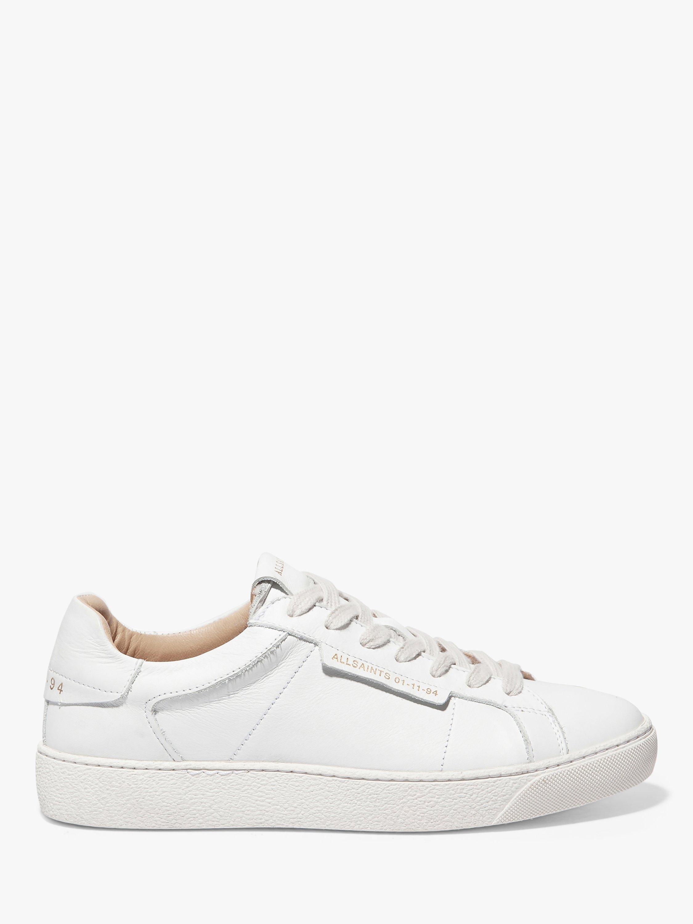 Product image 1 of 9, which shows AllSaints Sheer Leather Lace-Up Trainers, White, 6