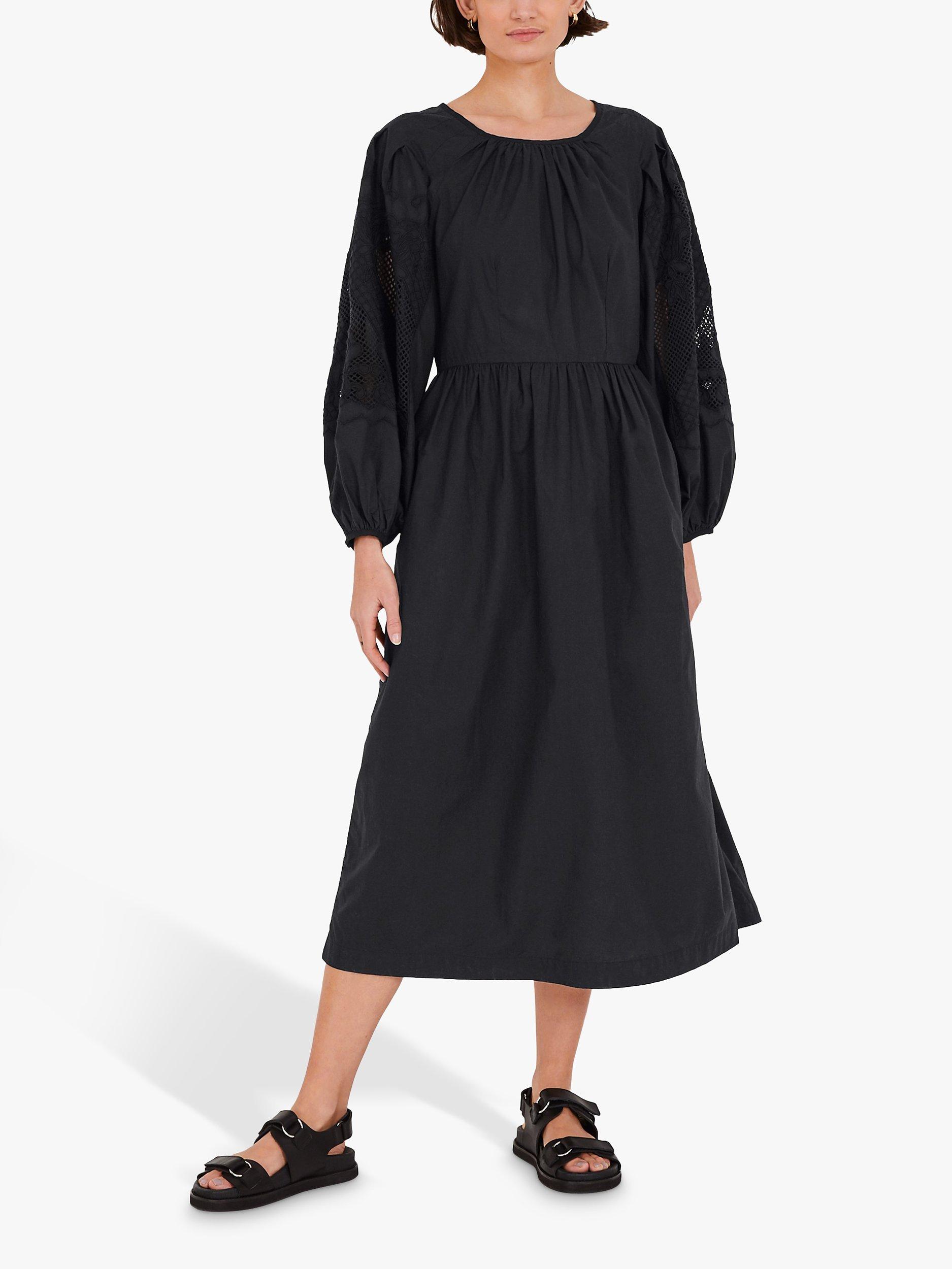 HUSH Brielle Embroidered Sleeve Dress, Black