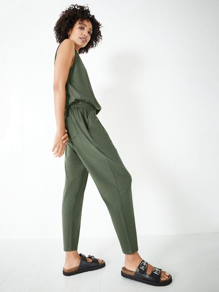 HUSH V-Neck Jersey Cropped Jumpsuit - view 2, Khaki