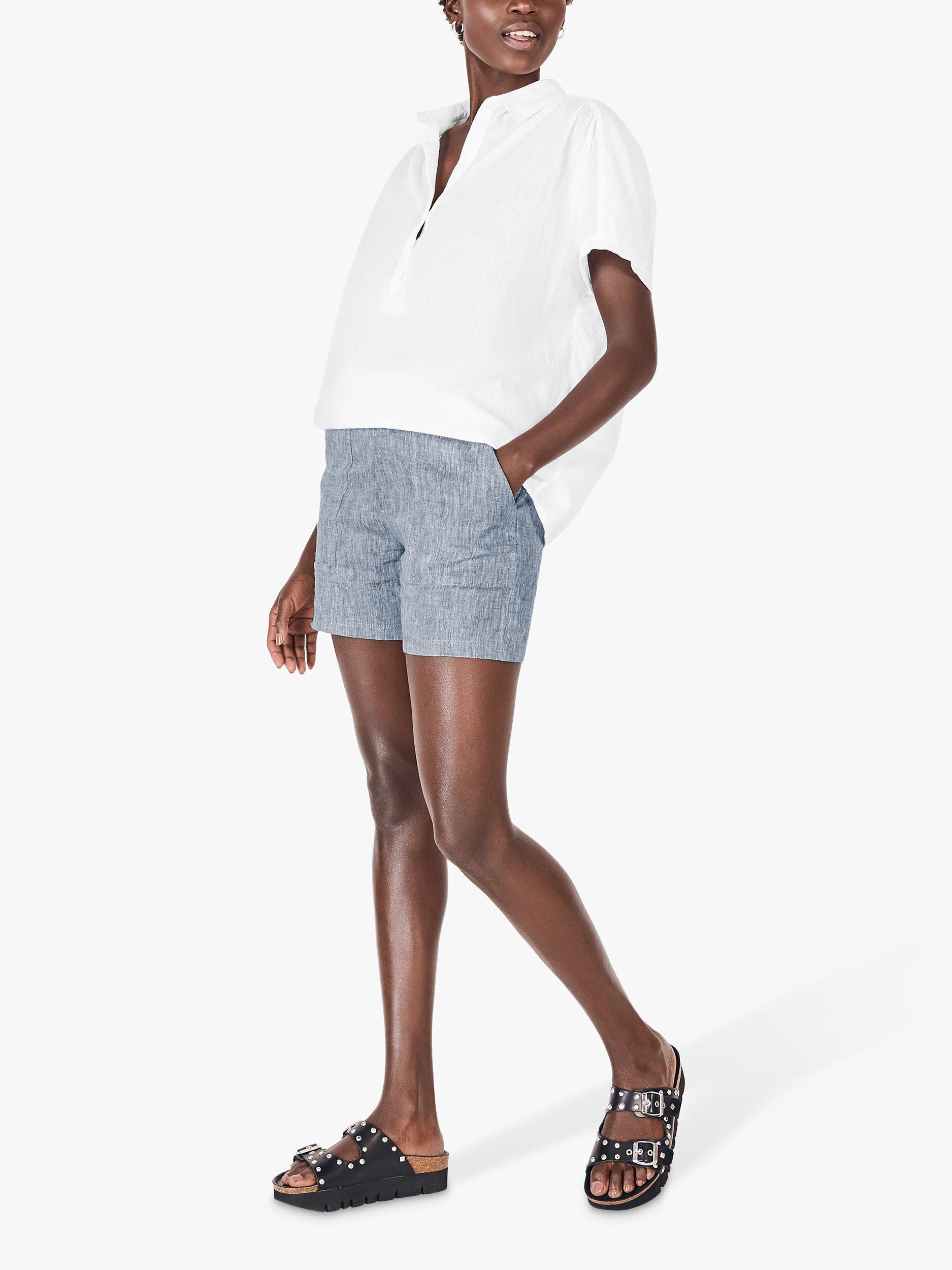 HUSH Washed Linen Shorts, Blue/Grey