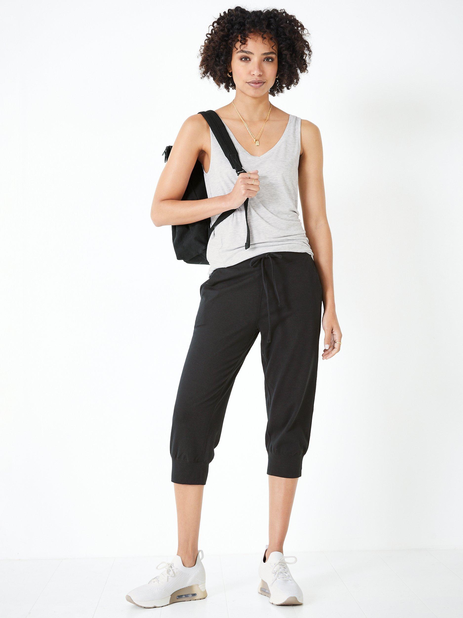 HUSH Cropped Jersey Trousers, Black