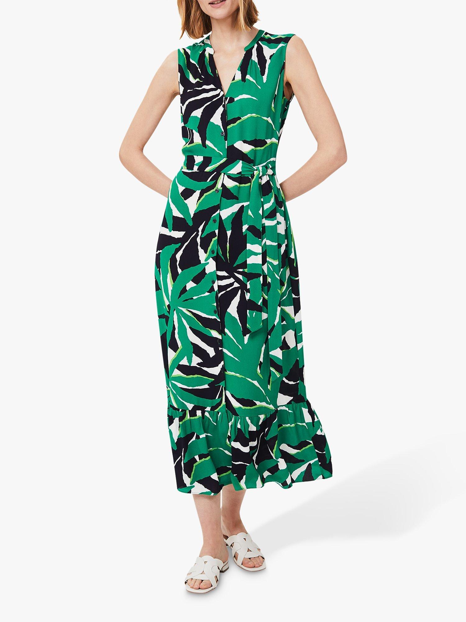 Hobbs Laurenza Floral Midi Dress, Green/Multi