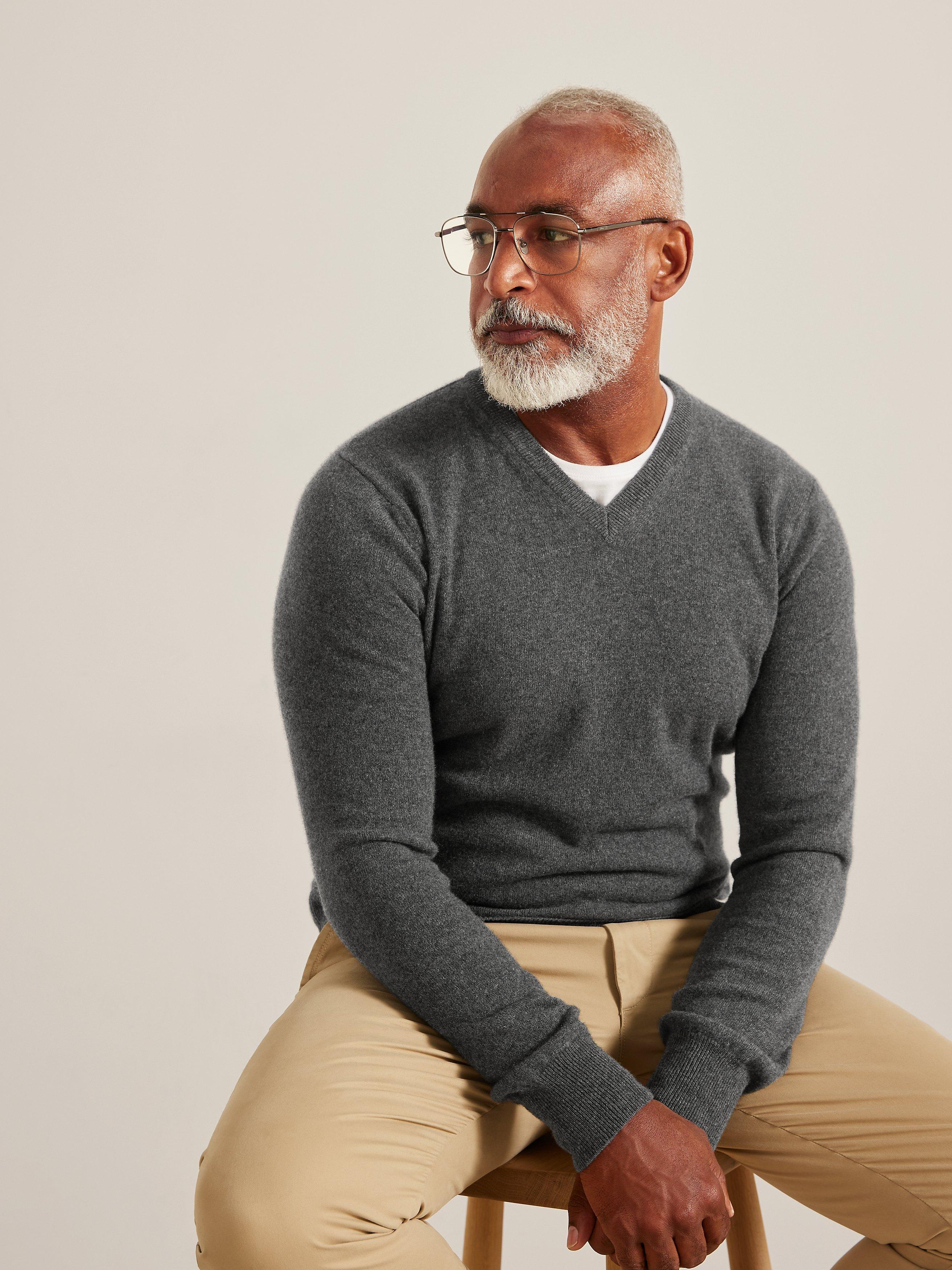 Product image 1 of 5, which shows John Lewis Made in Italy Cashmere V-Neck Jumper, Charcoal, XXL