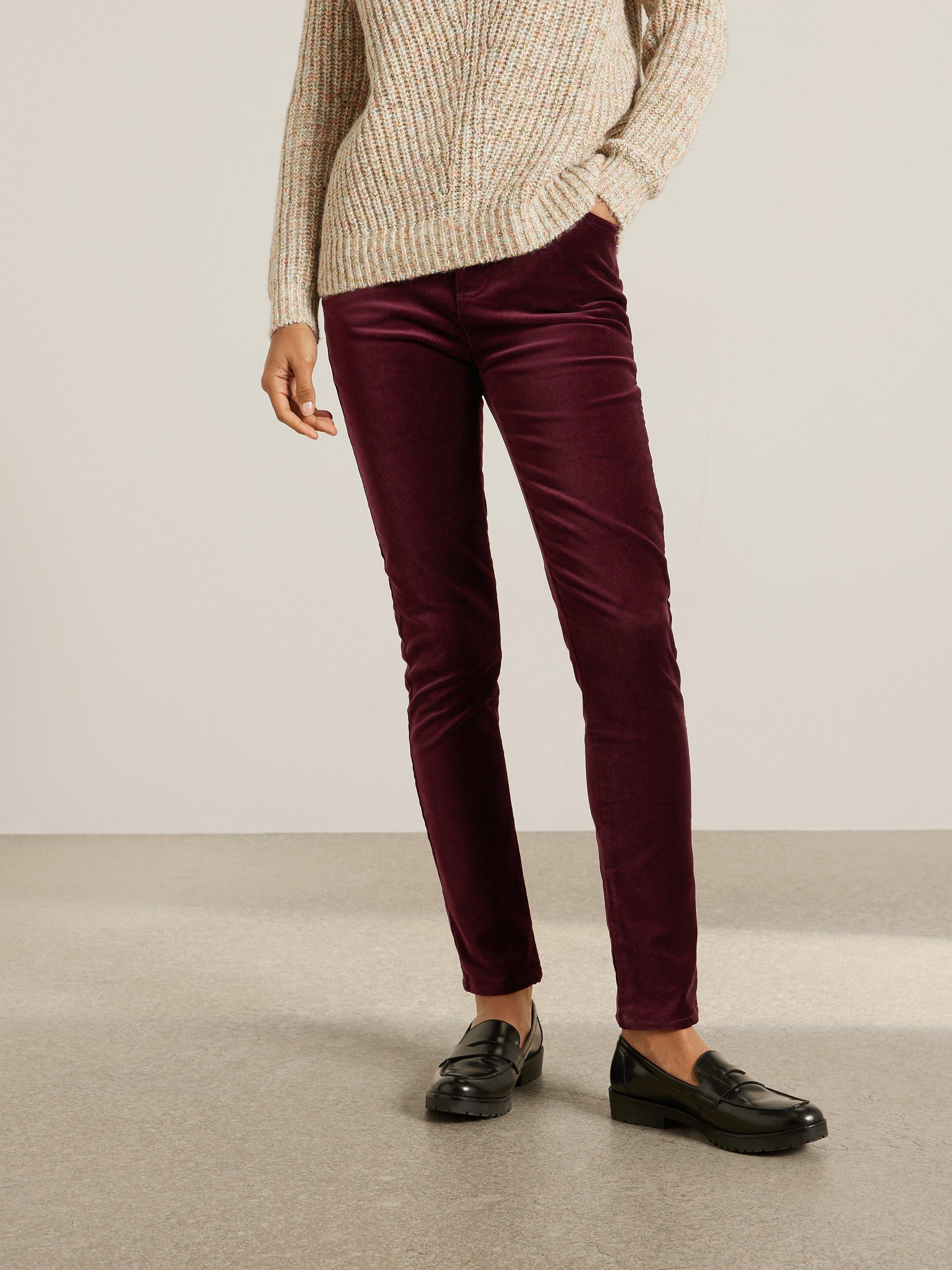 John Lewis Velvet Skinny Jeans, Burgundy, 20
