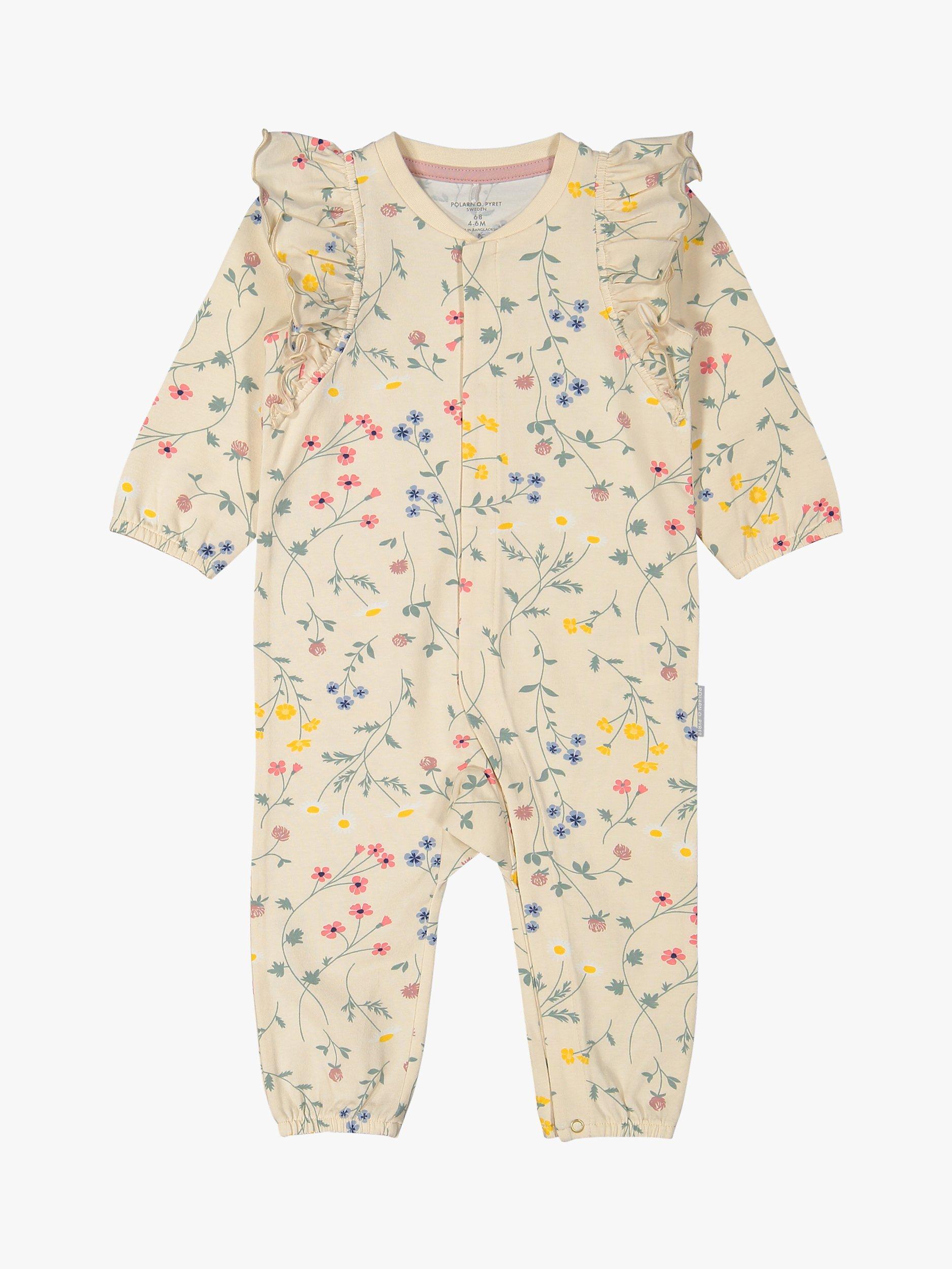Polarn O. Pyret Baby GOTS Organic Cotton Floral Print Romper, Cream/Multi