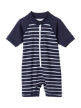 Polarn O. Pyret Kids' Stripe All-In-One Swimsuit, Navy