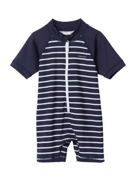 Polarn O. Pyret Kids' Stripe All-In-One Swimsuit, Navy, Navy