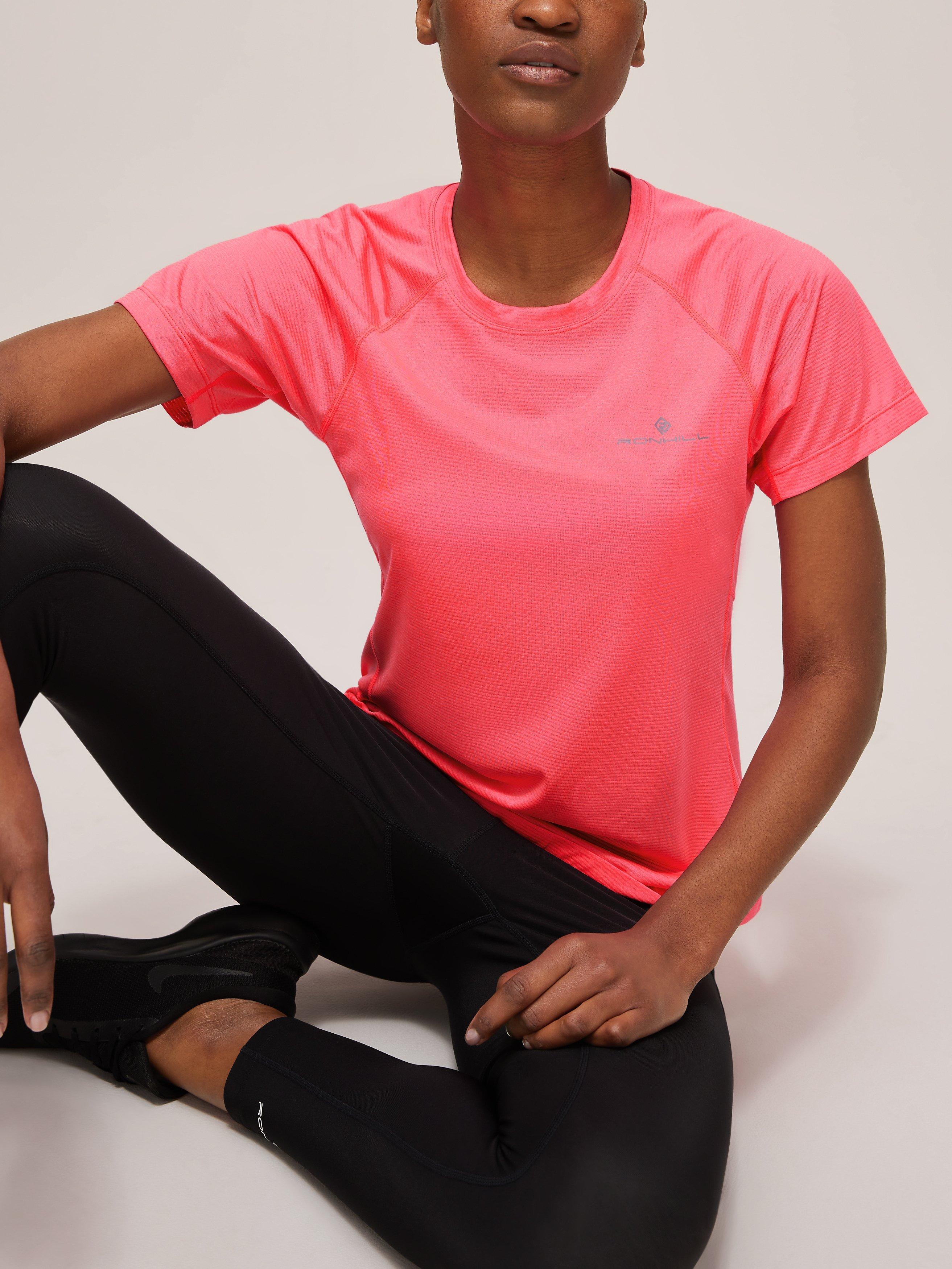 Ronhill Tech Short Sleeve Running Top, Hot Pink Marl/Pewter
