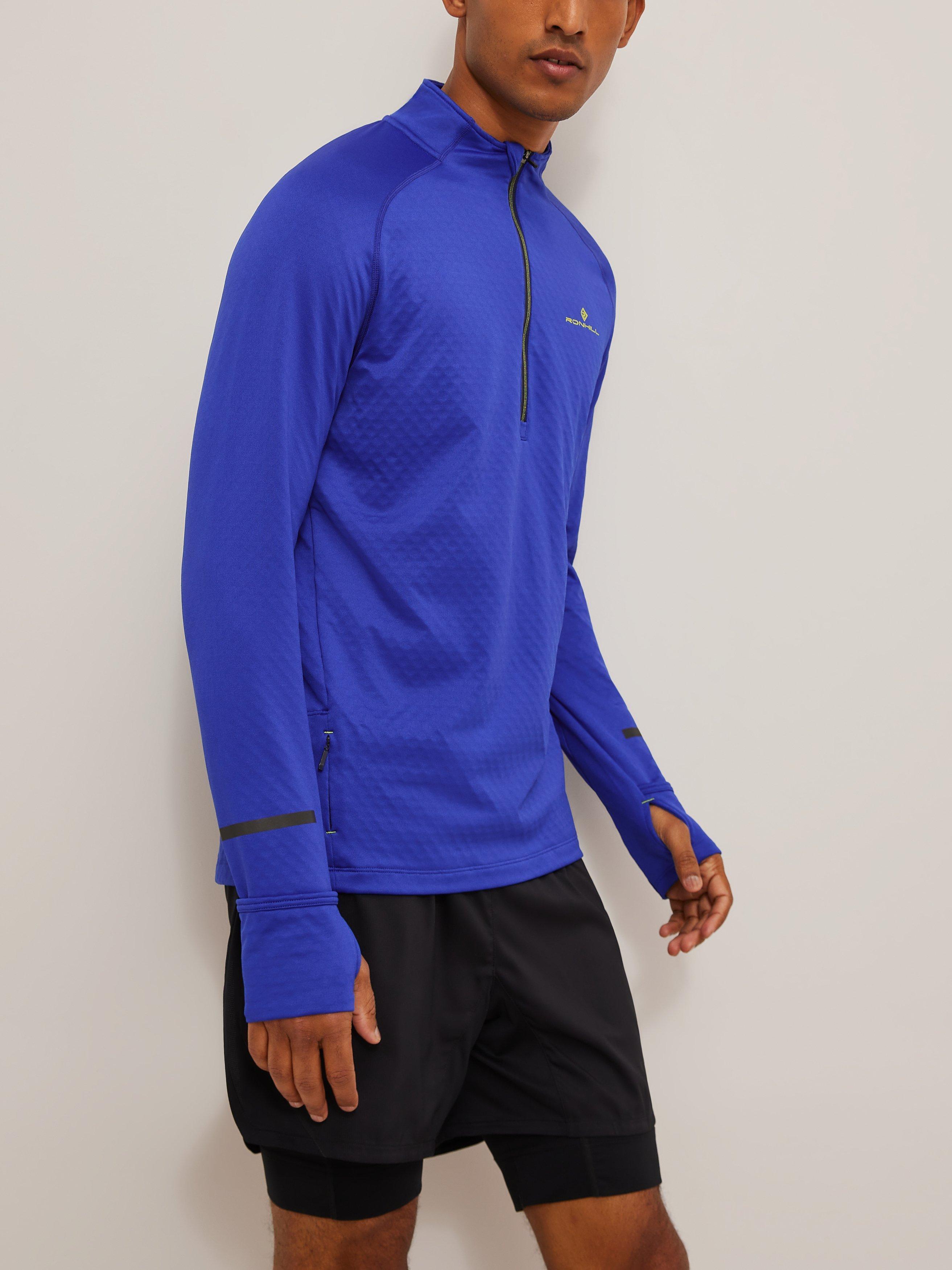 Ronhill Tech Prism 1/2 Zip Long Sleeve Running Top, Cobalt/Citrus