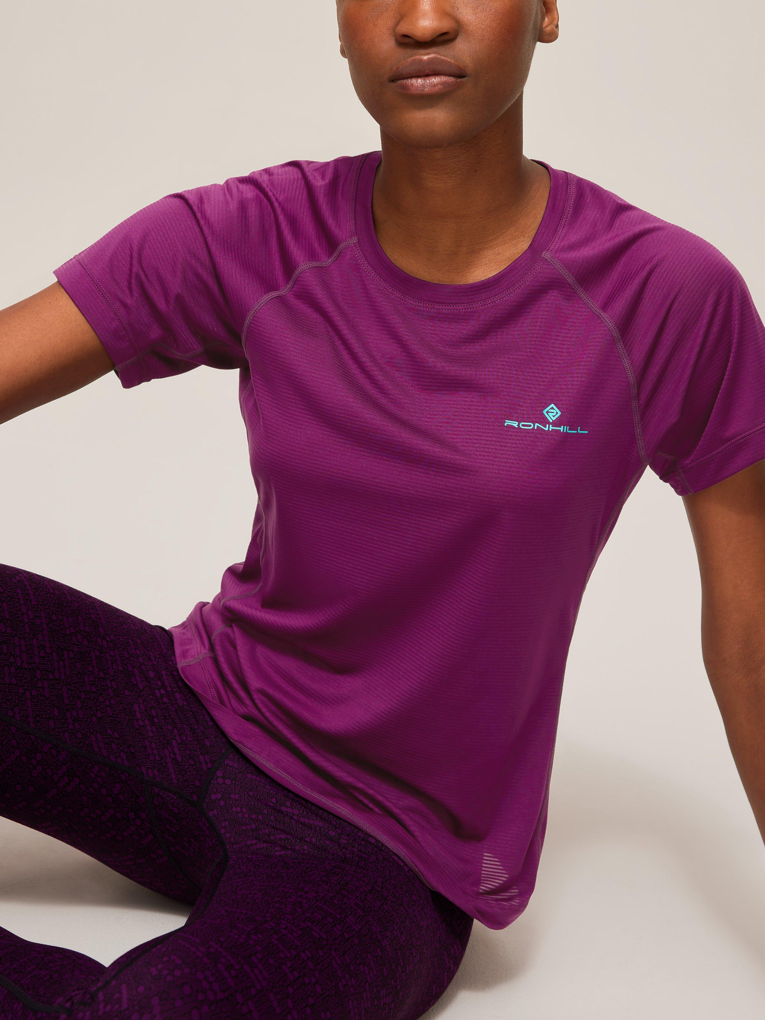Ronhill Tech Short Sleeve Running Top, Grape/Jade