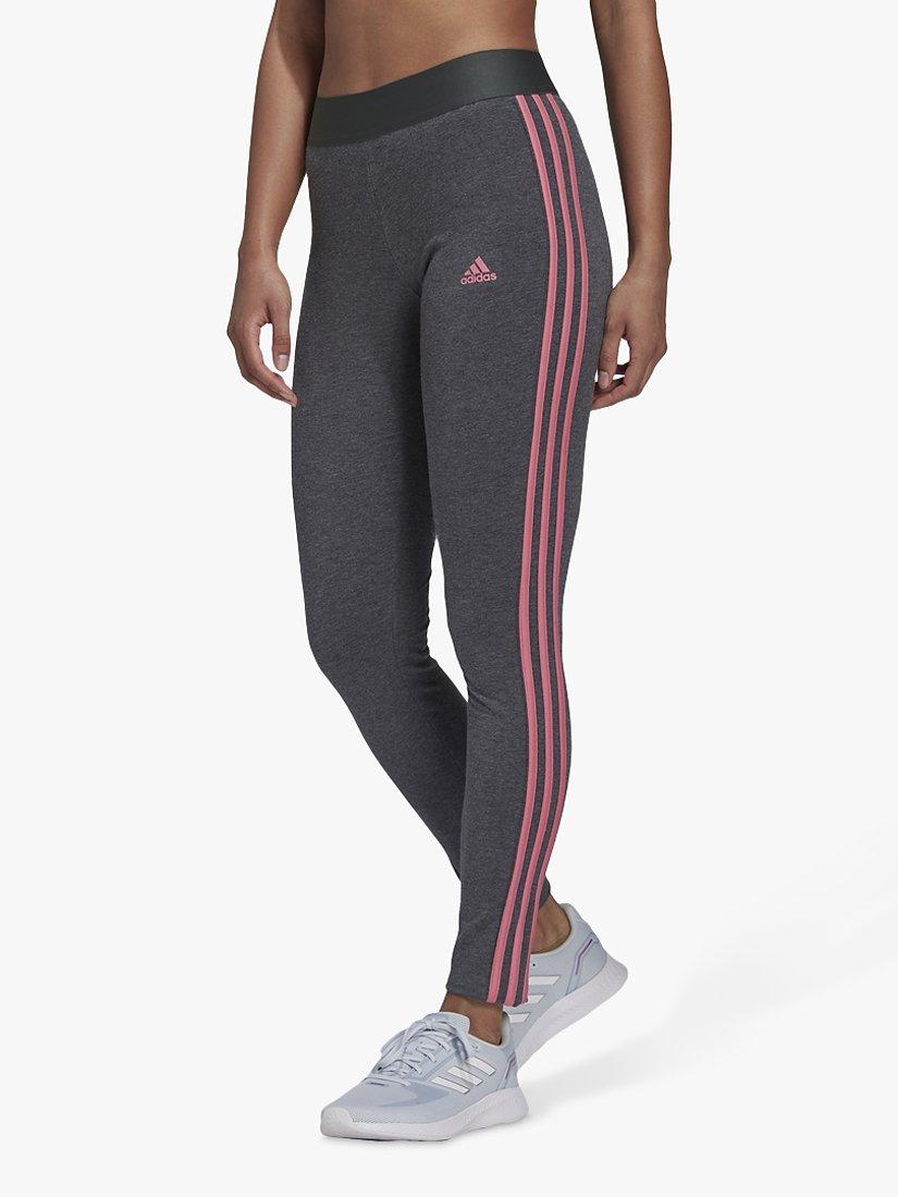 adidas LOUNGEWEAR Essentials 3-Stripes Leggings, Dark Grey Heather/Rose Tone