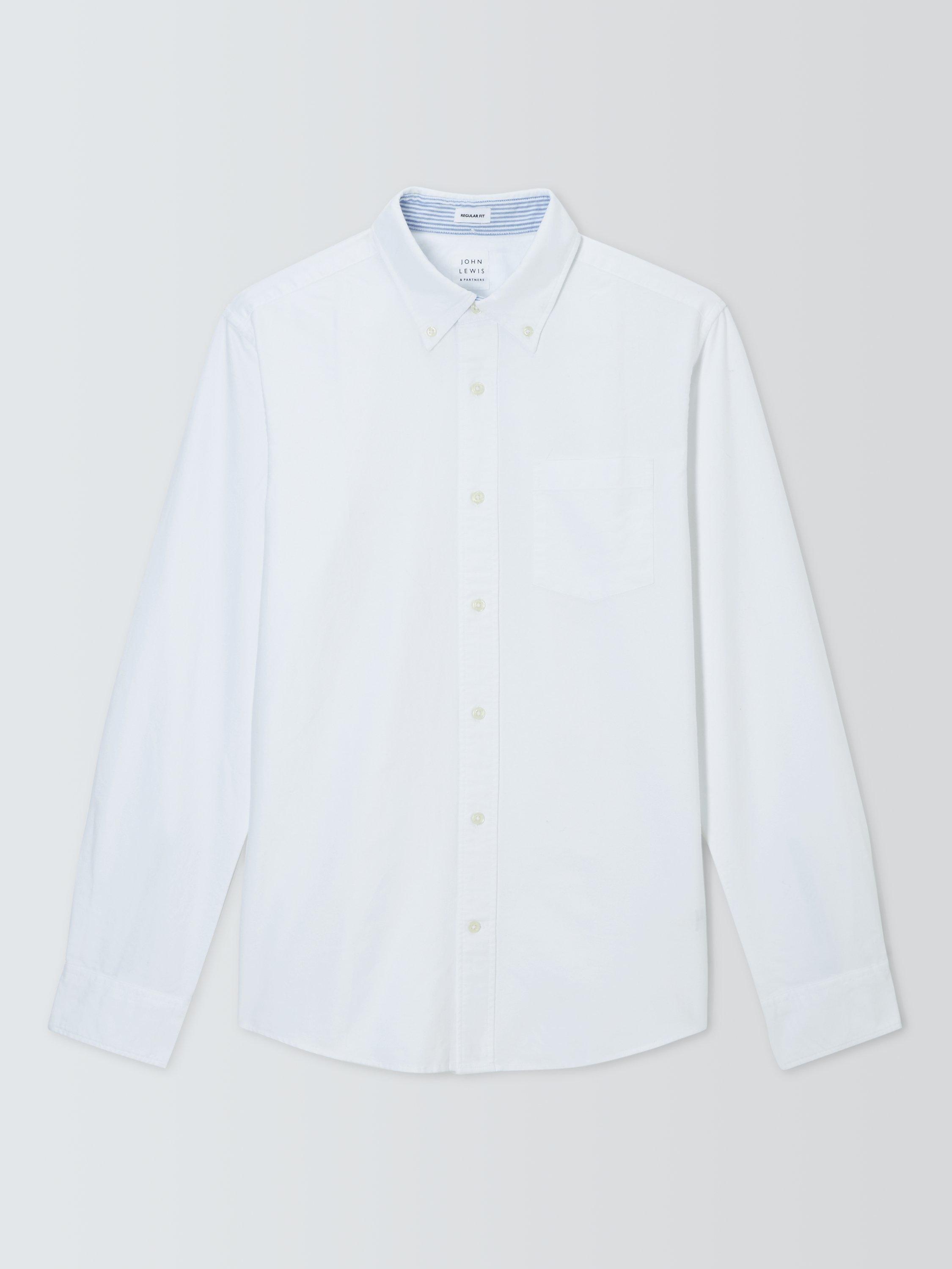 John Lewis Regular Fit Stripe Trim Oxford Shirt, White, S