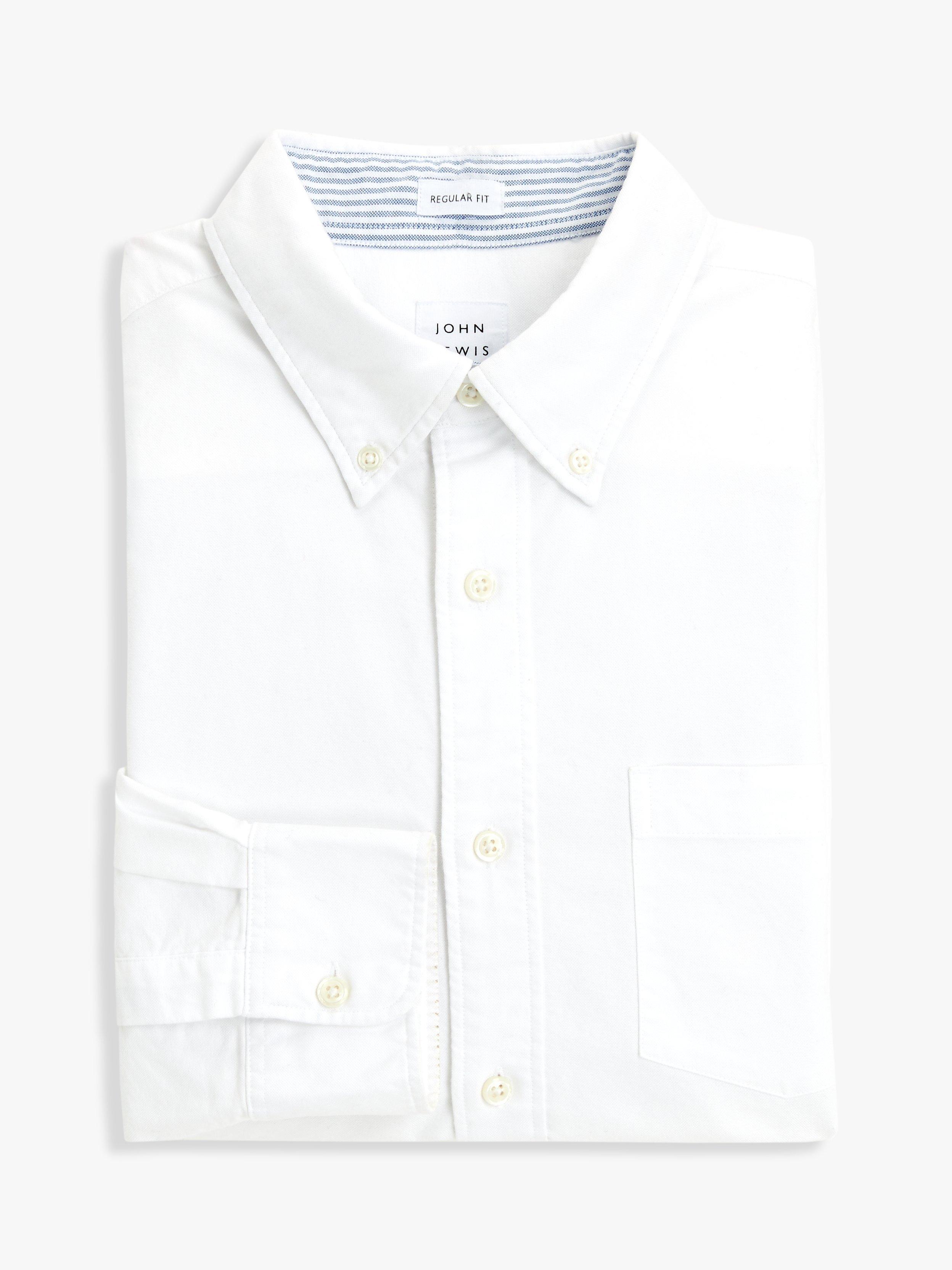 John Lewis Regular Fit Stripe Trim Oxford Shirt, White, S