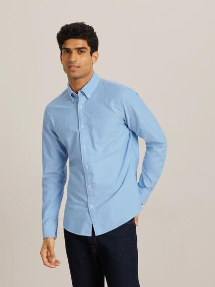 John Lewis Regular Fit Stripe Trim Oxford Shirt, Blue