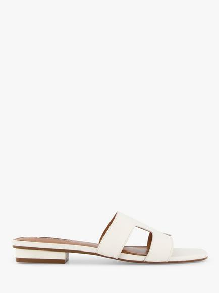 Dune London Loupe Wide Fit Flat Sliders, White
