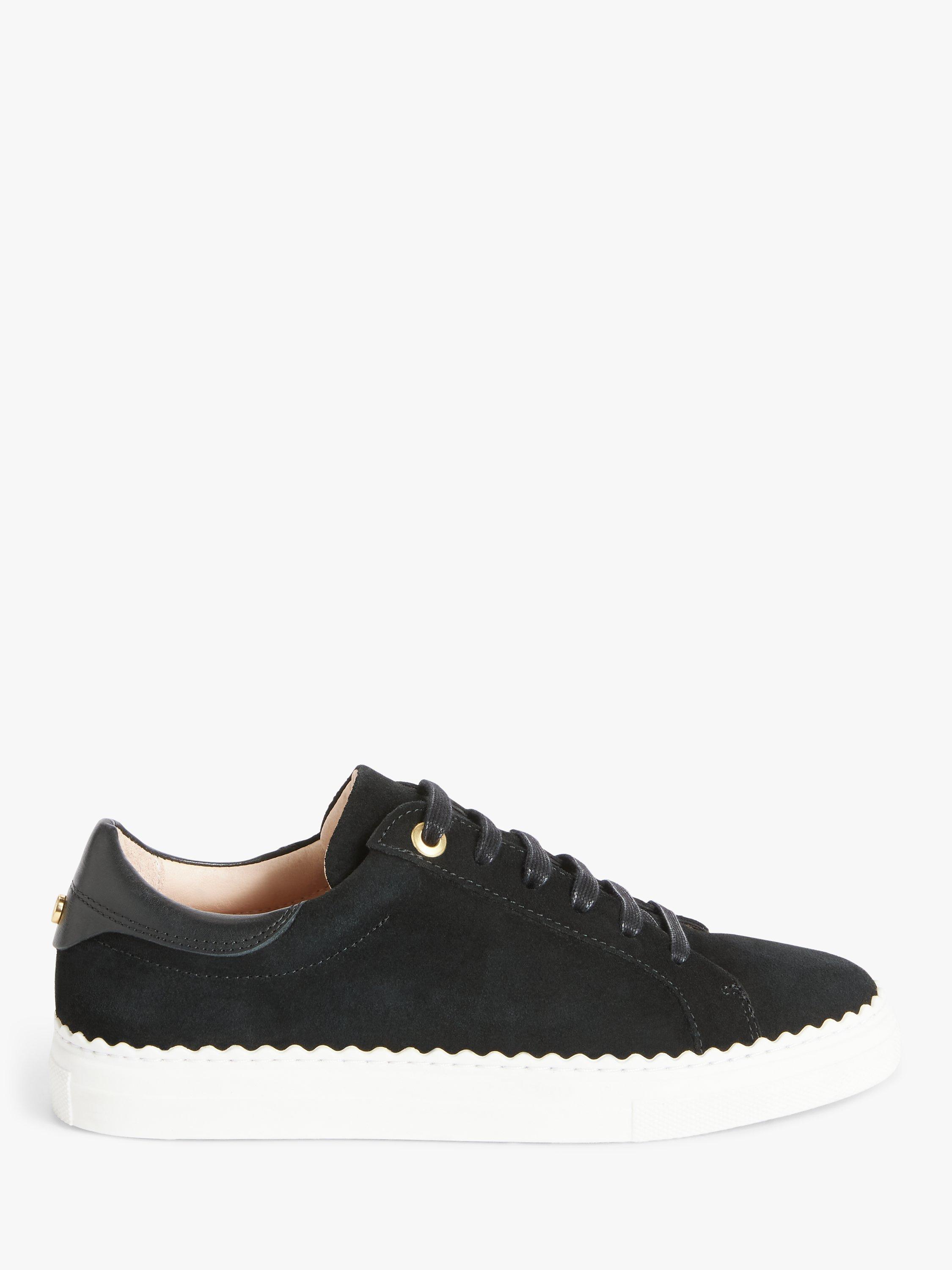 John Lewis Fiona Scalloped Detail Suede Trainers, Black