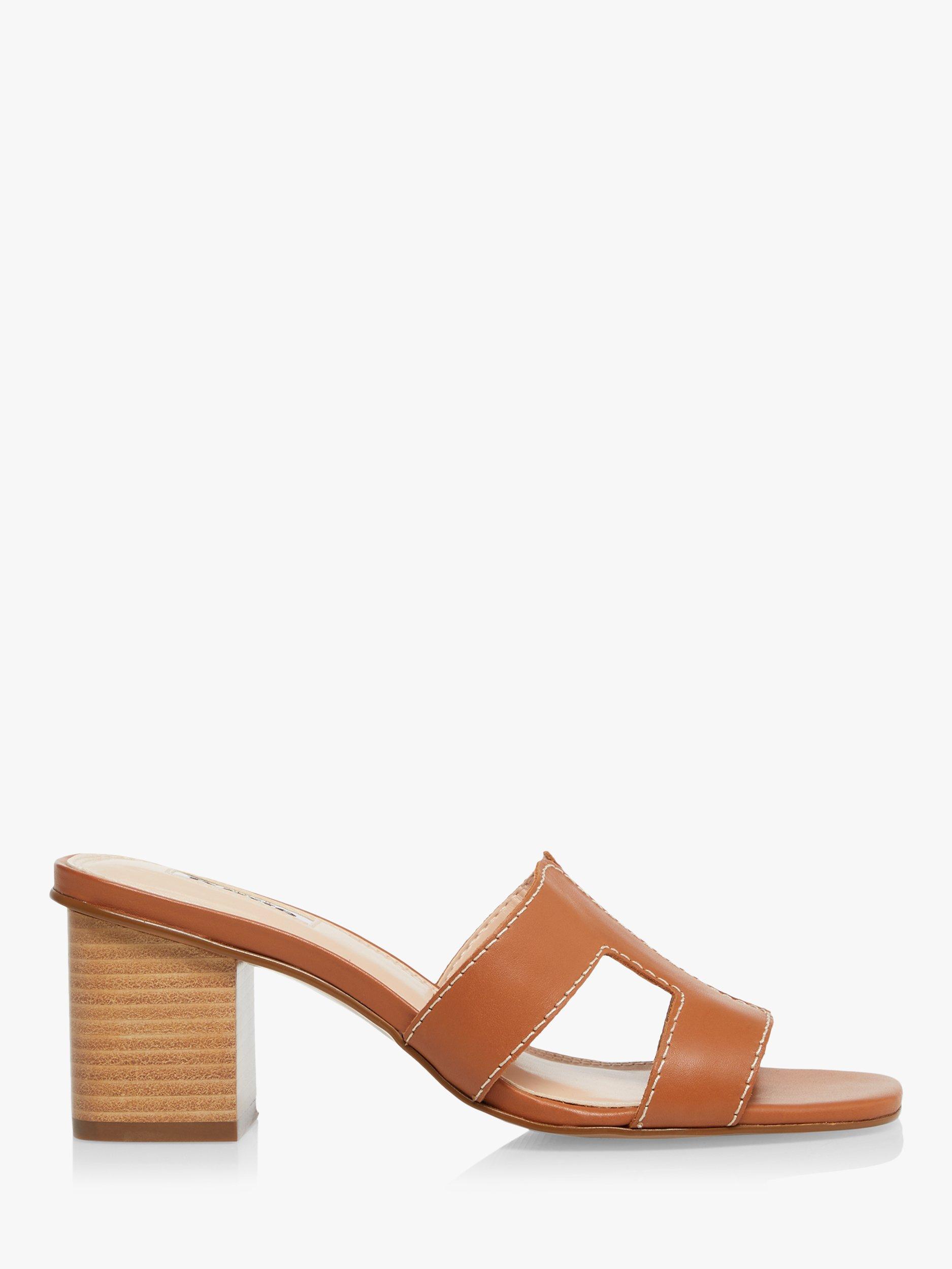 Dune Jupe Leather Block Heel Mules, Tan