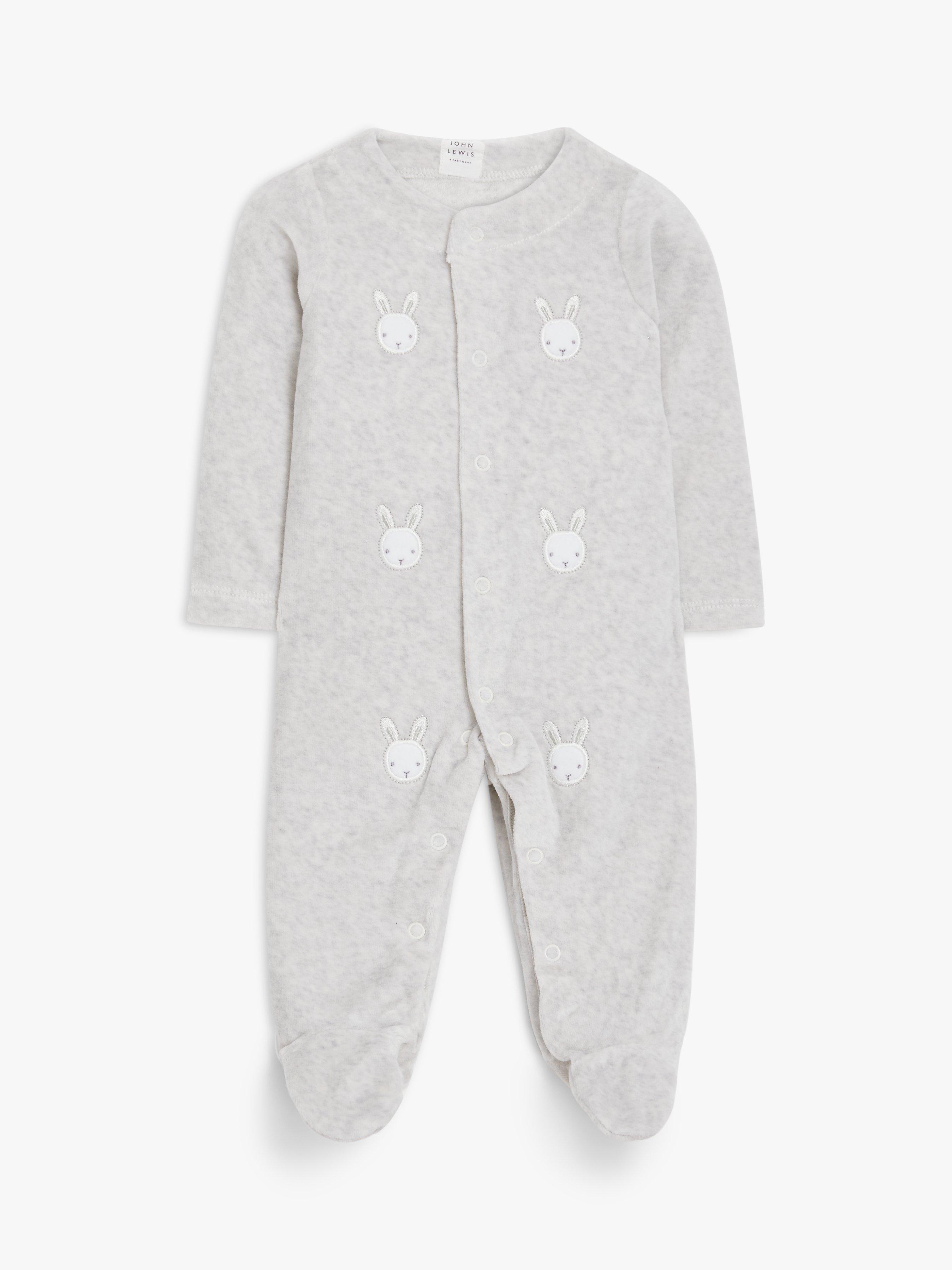 John Lewis Baby Bunny Velour Sleepsuit