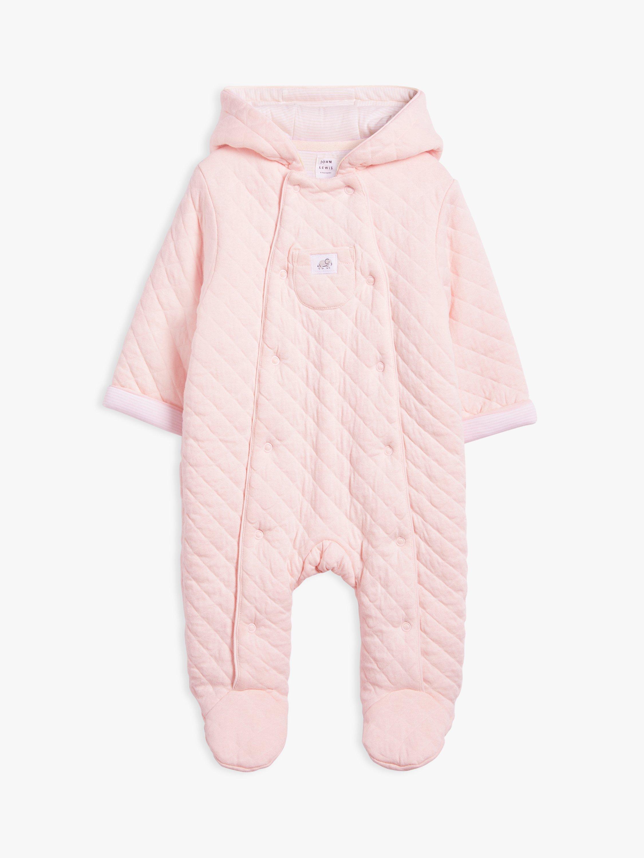 John Lewis Baby Quilt Wadded Pramsuit, Pink, Tiny Baby