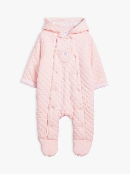 John Lewis Baby Quilt Wadded Pramsuit, Pink