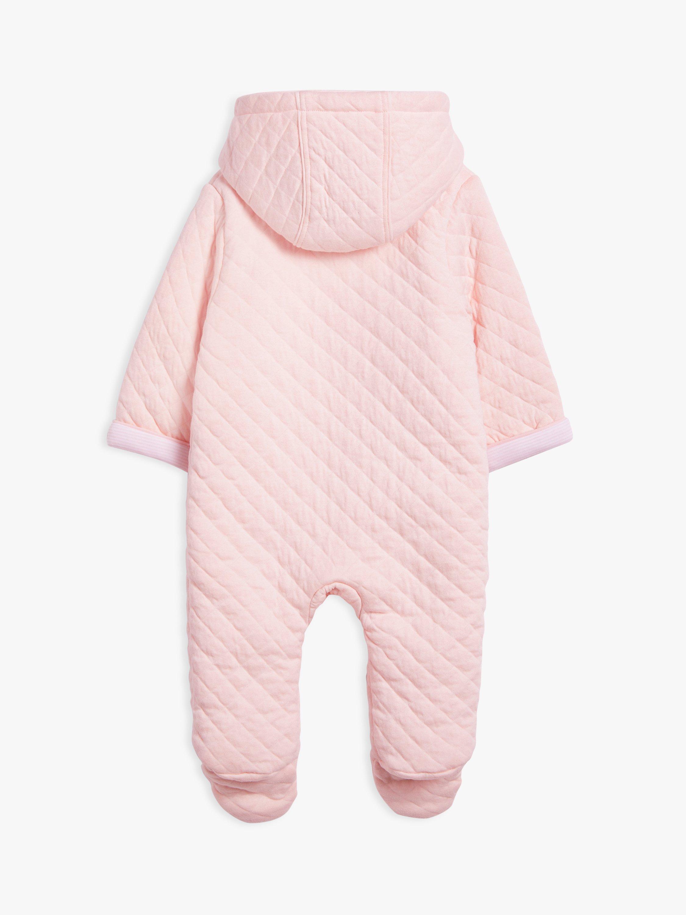 John Lewis Baby Quilt Wadded Pramsuit, Pink, Tiny Baby