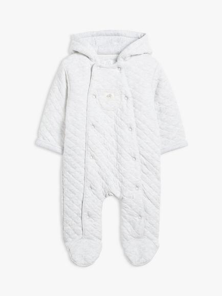 John Lewis Baby Quilt Wadded Pramsuit, Grey