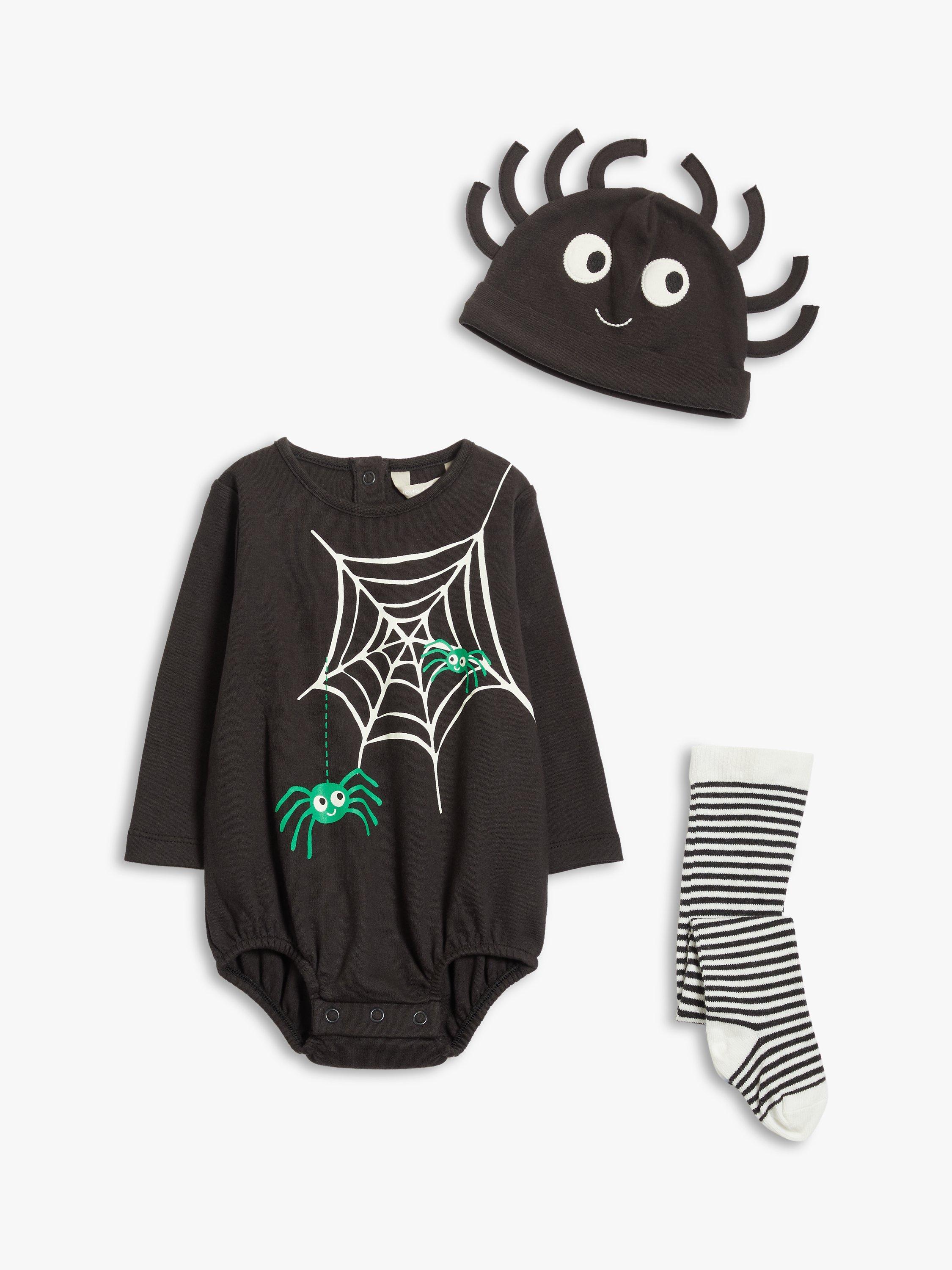 John Lewis Baby Spider Romper, Hat & Tights Set, Black