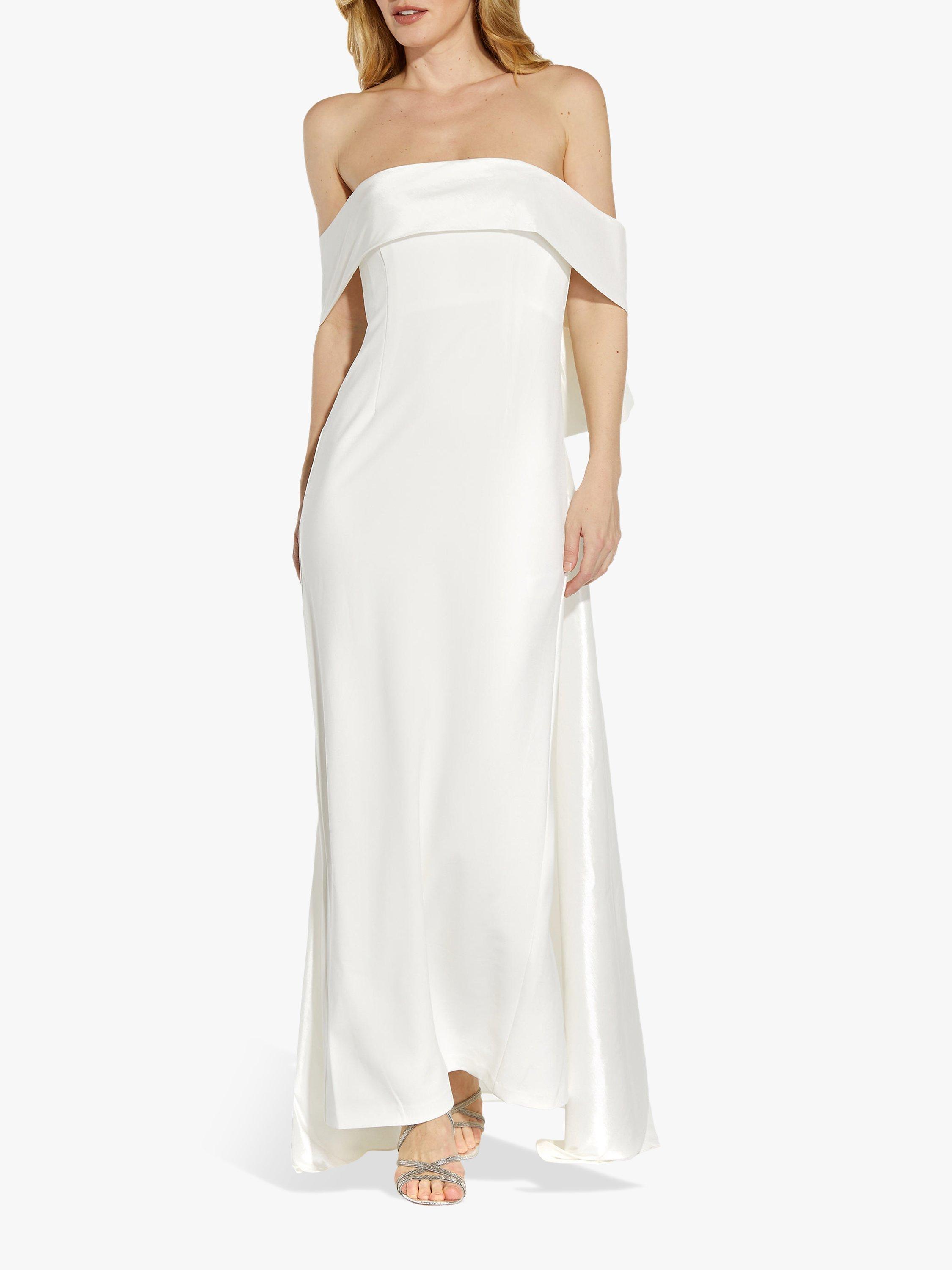 Adrianna Papell Crepe Taffeta Bow Off Shoulder Wedding Dress, Ivory