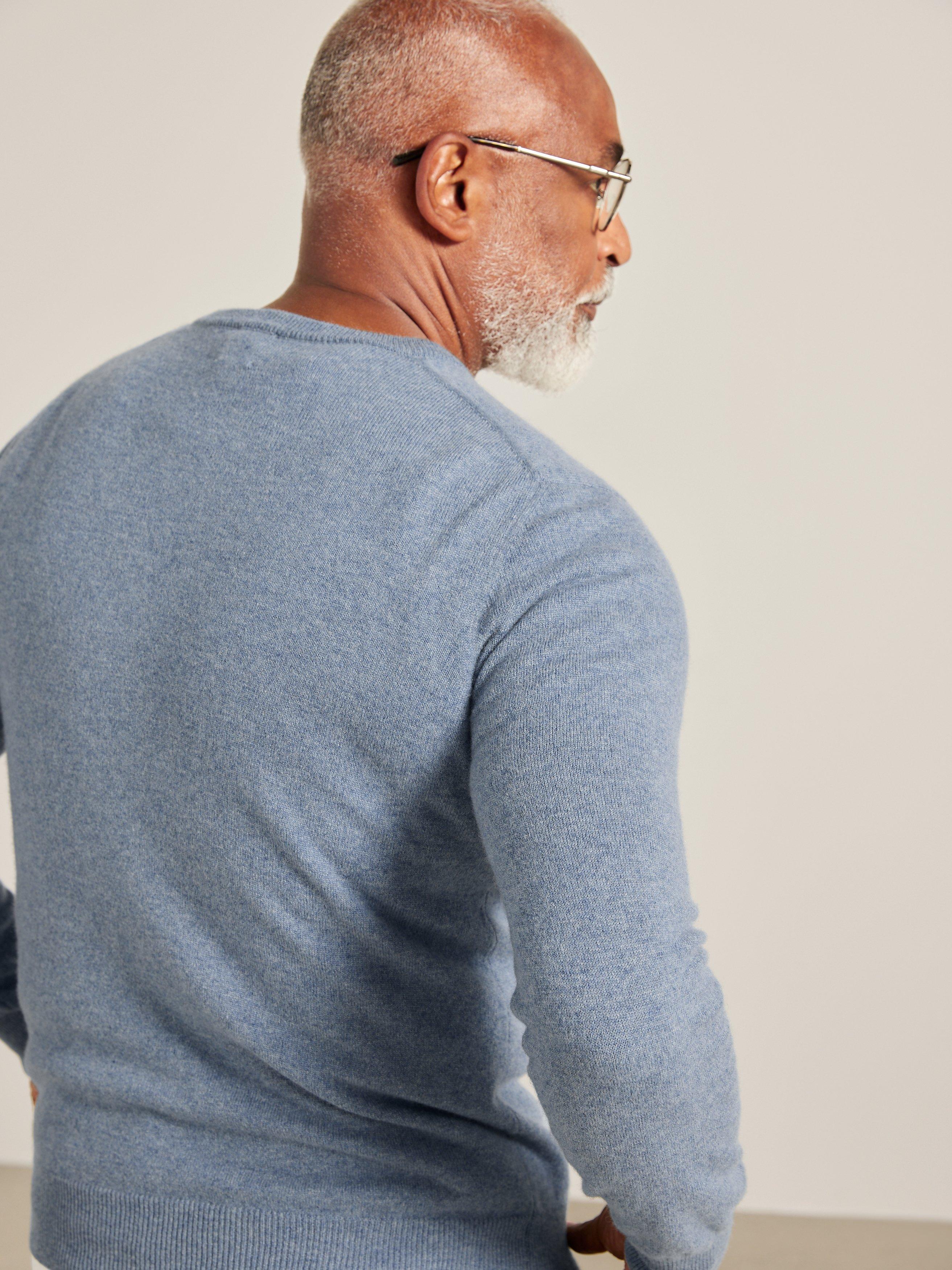 Product image 2 of 6, which shows John Lewis Made in Italy Cashmere V-Neck Jumper, Denim Blue, XL