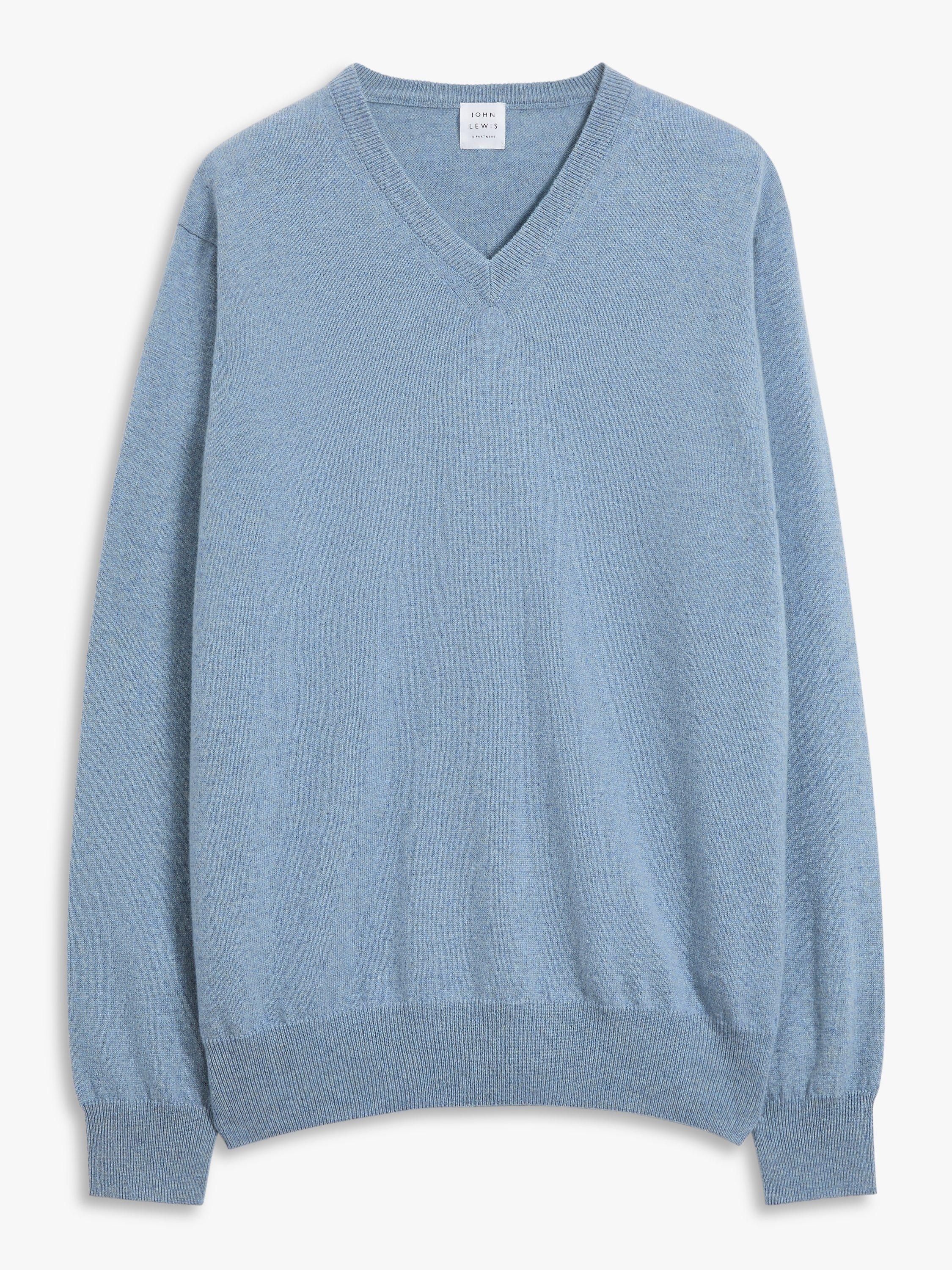 Product image 4 of 6, which shows John Lewis Made in Italy Cashmere V-Neck Jumper, Denim Blue, XL