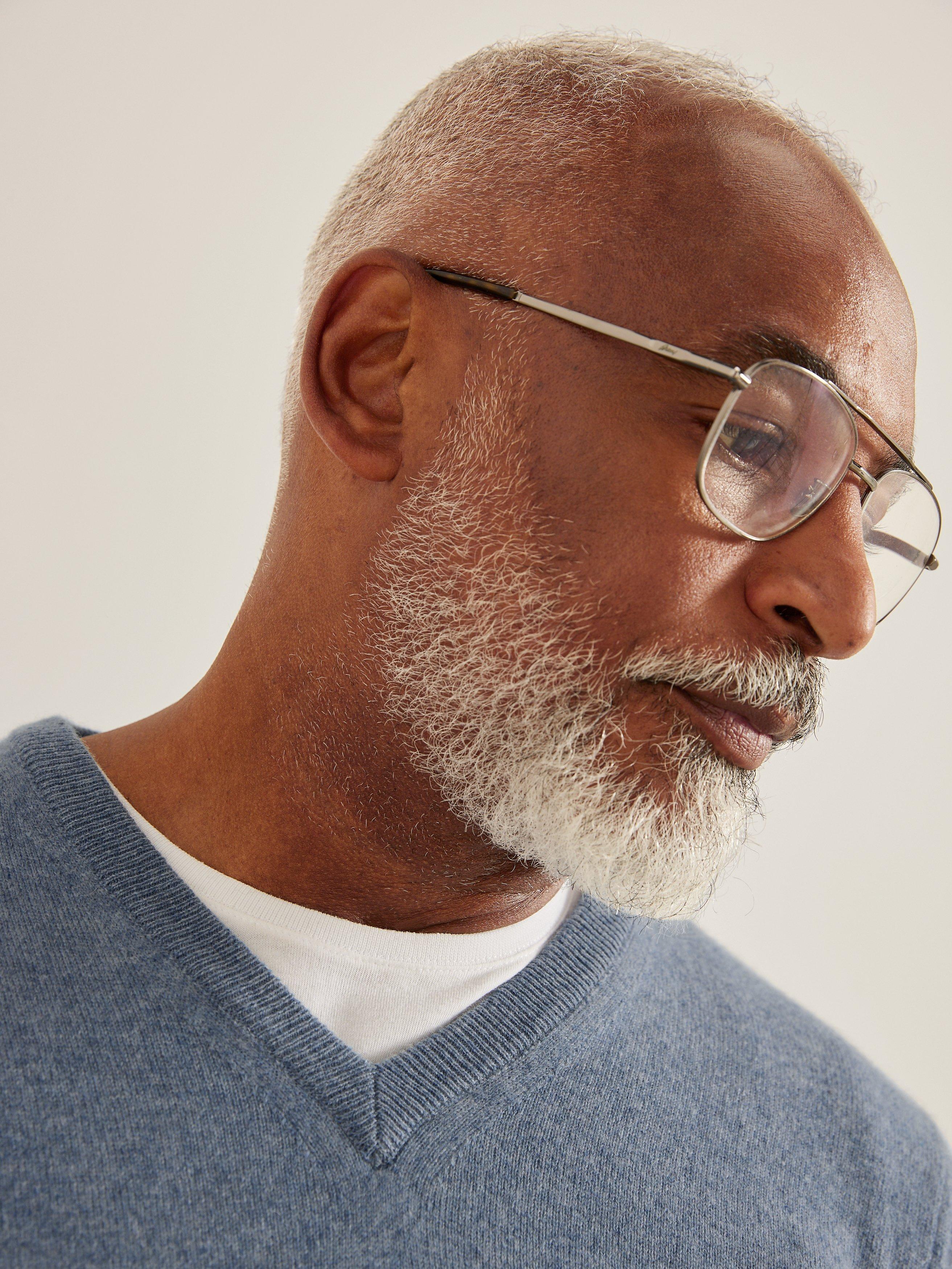Product image 6 of 6, which shows John Lewis Made in Italy Cashmere V-Neck Jumper, Denim Blue, XL