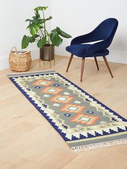 John Lewis Geometric Kelim Runner, Blue/Multi, L240 x W70cm - view 2, Blue/Multi