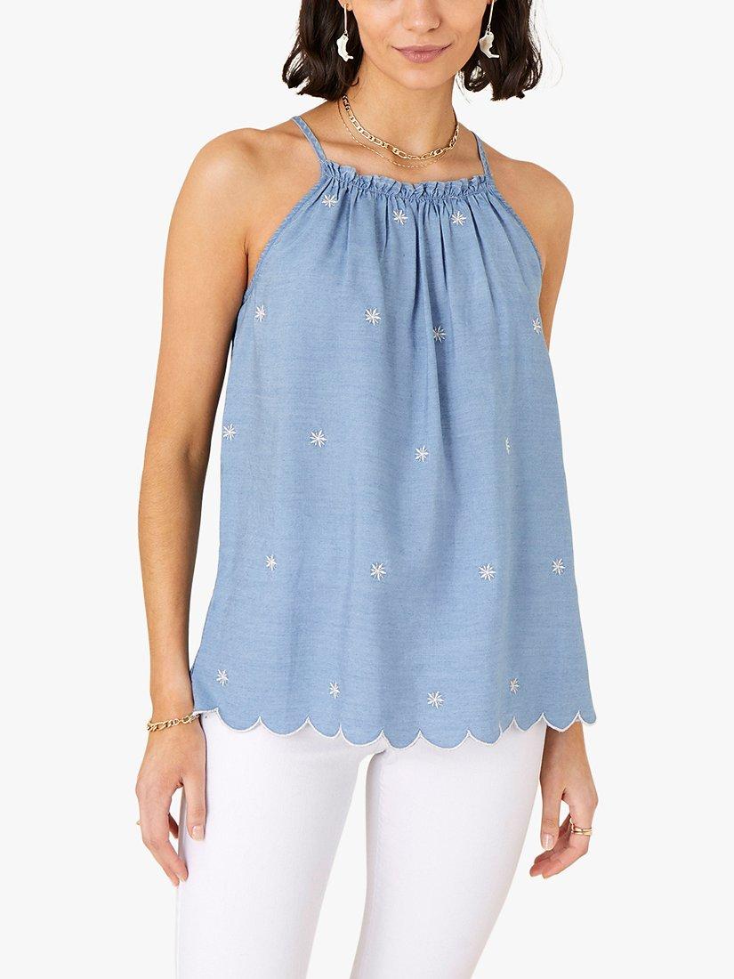 Monsoon Star Print Scalloped Hem Cami Top, Blue