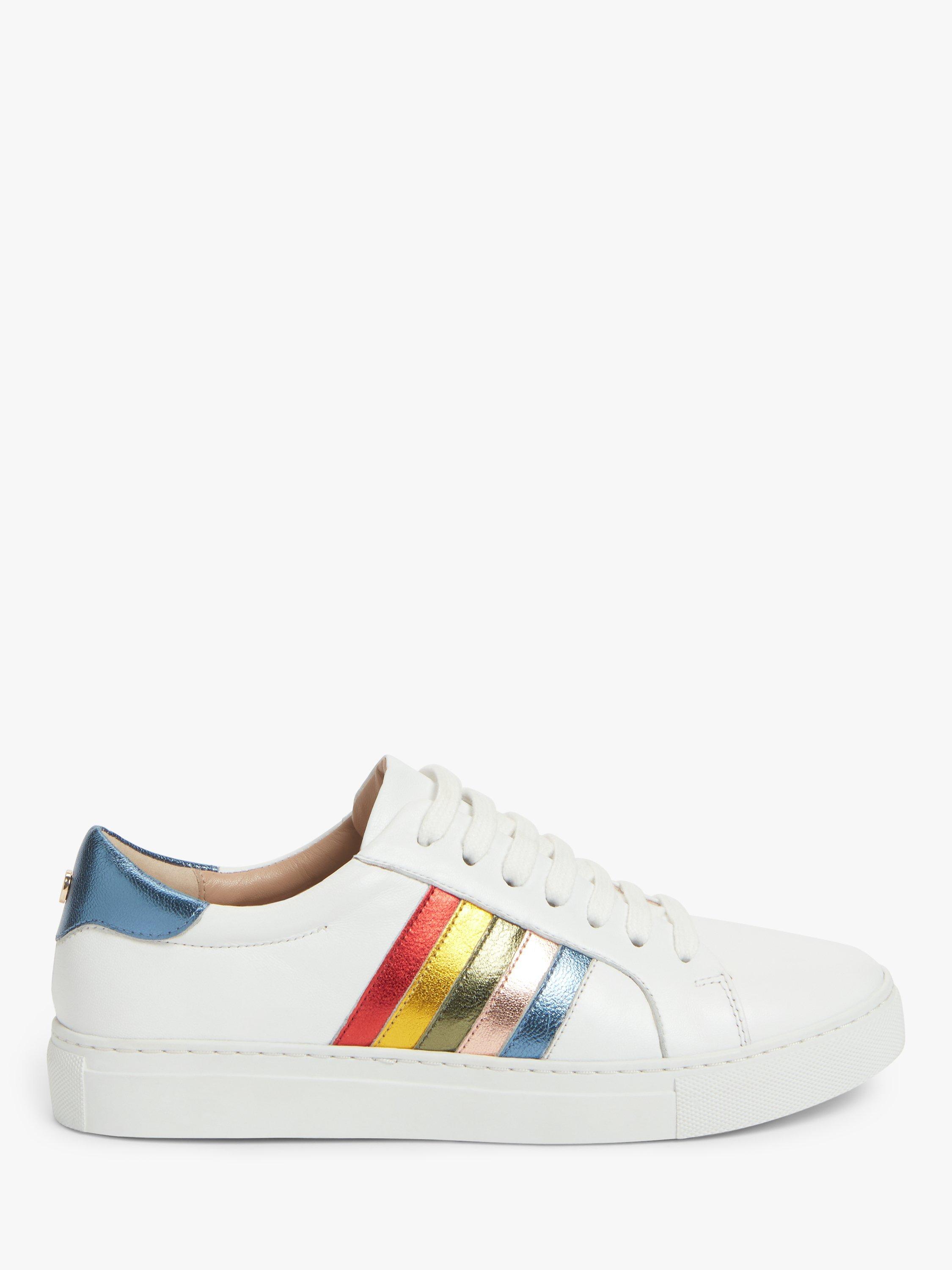 John Lewis Elmo Wide Fit Leather Rainbow Stripe Trainers, White