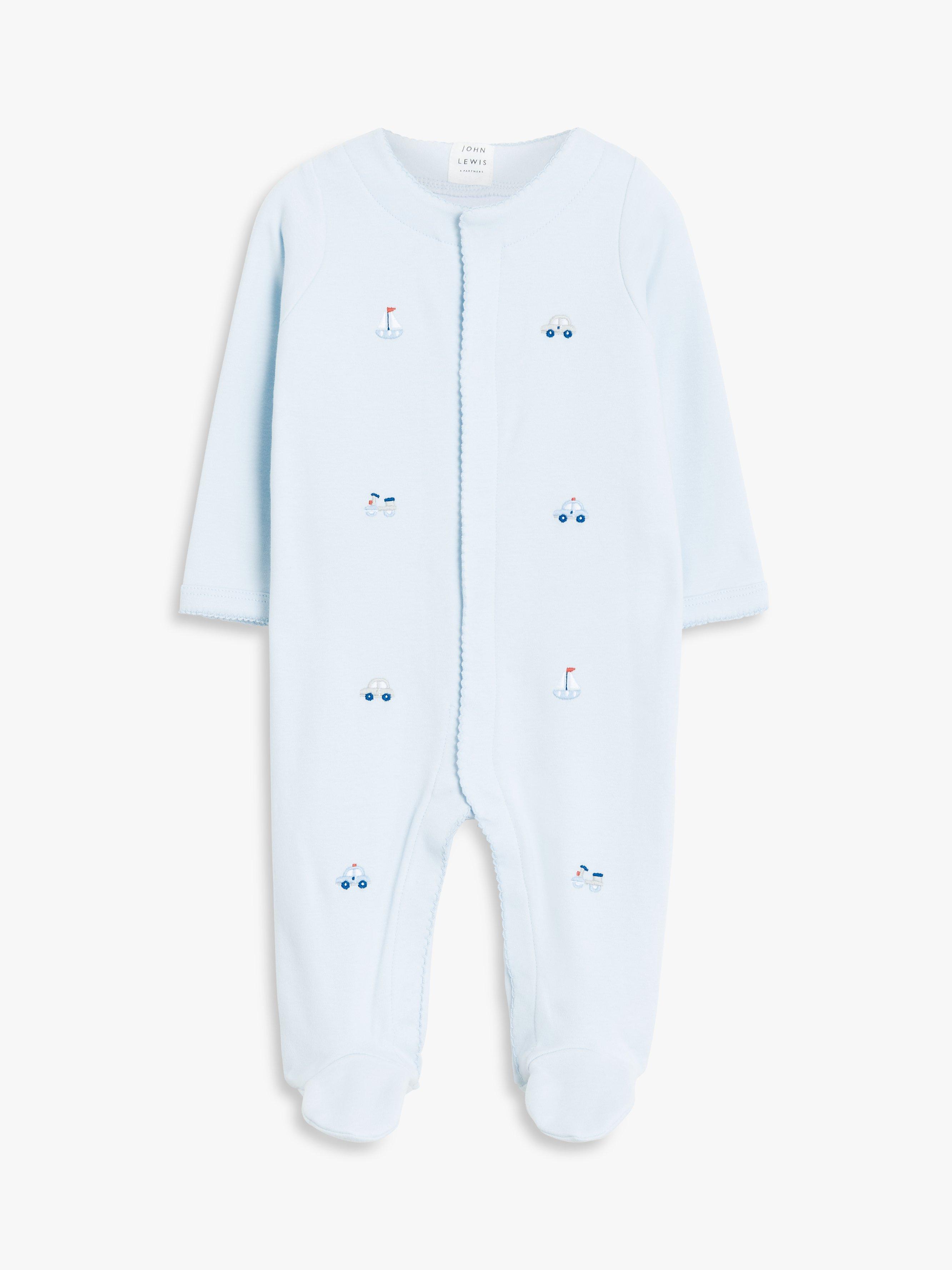 Product image 1 of 3, which shows John Lewis Baby Tiny Toys Embroidered Sleepsuit, Multi, Tiny Baby