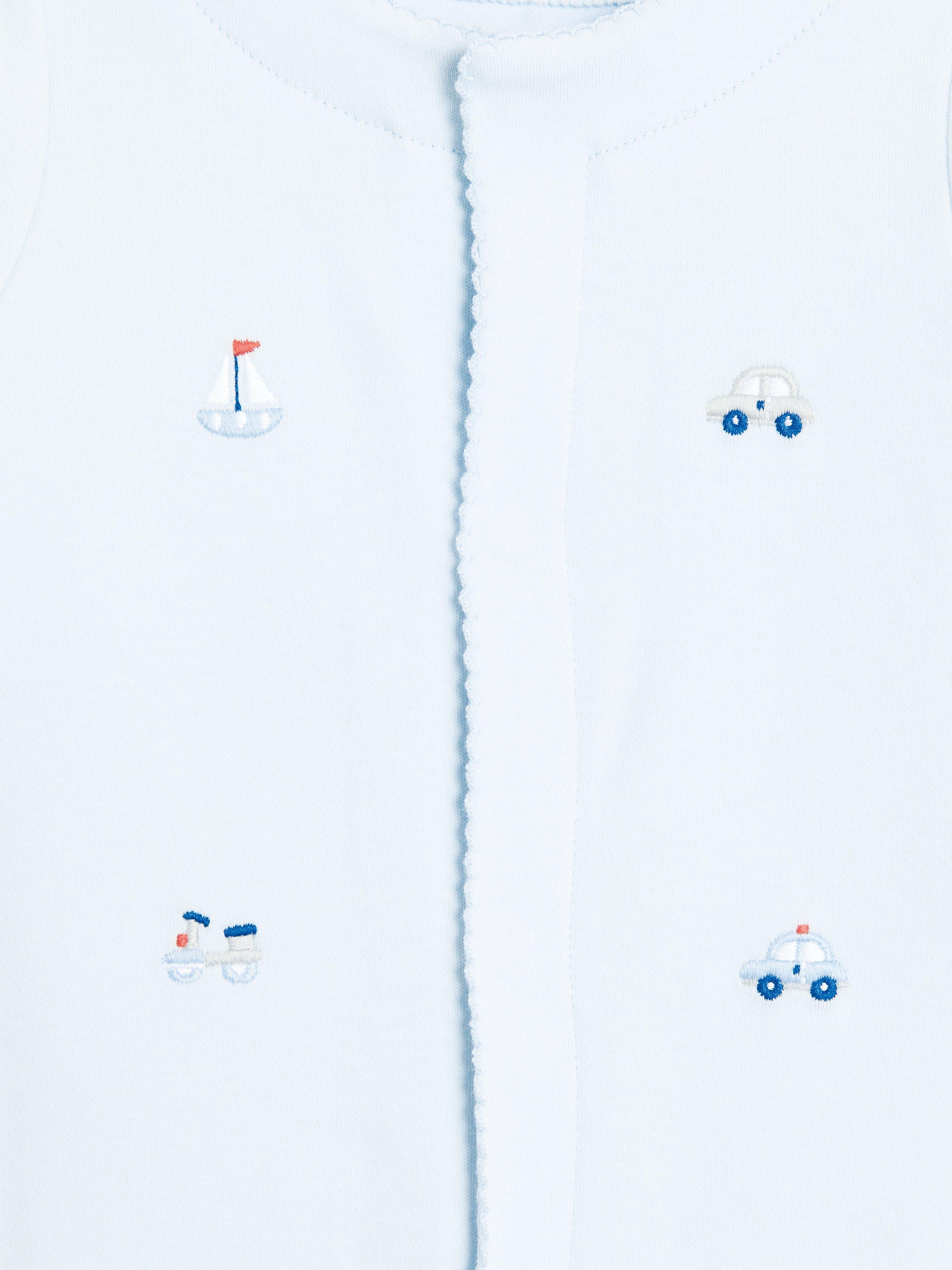 Product image 3 of 3, which shows John Lewis Baby Tiny Toys Embroidered Sleepsuit, Multi, Tiny Baby
