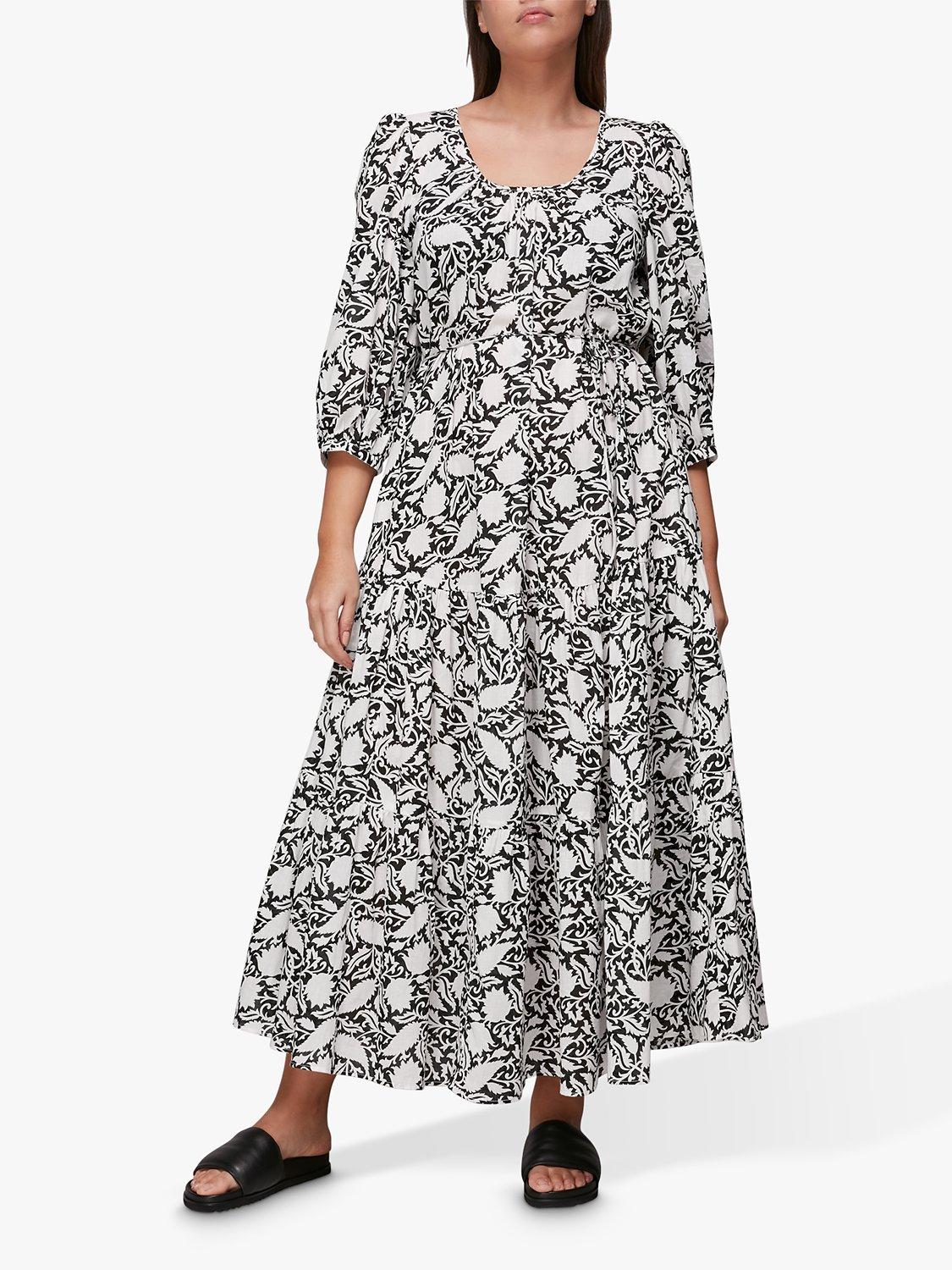 Whistles Floral Print Trapeze Dress, Black/White