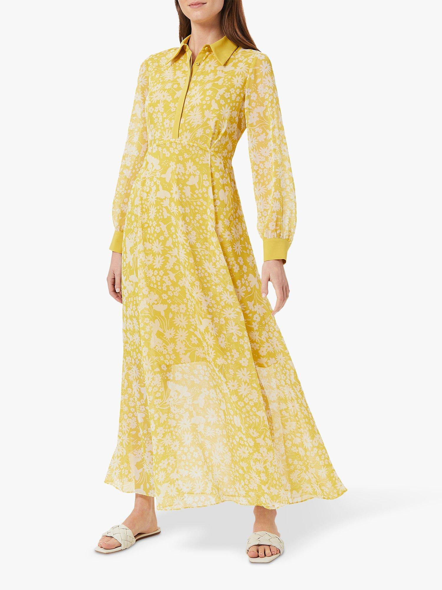 Hobbs Claudine Floral Print Chiffon Shirt Dress, Chartreuse