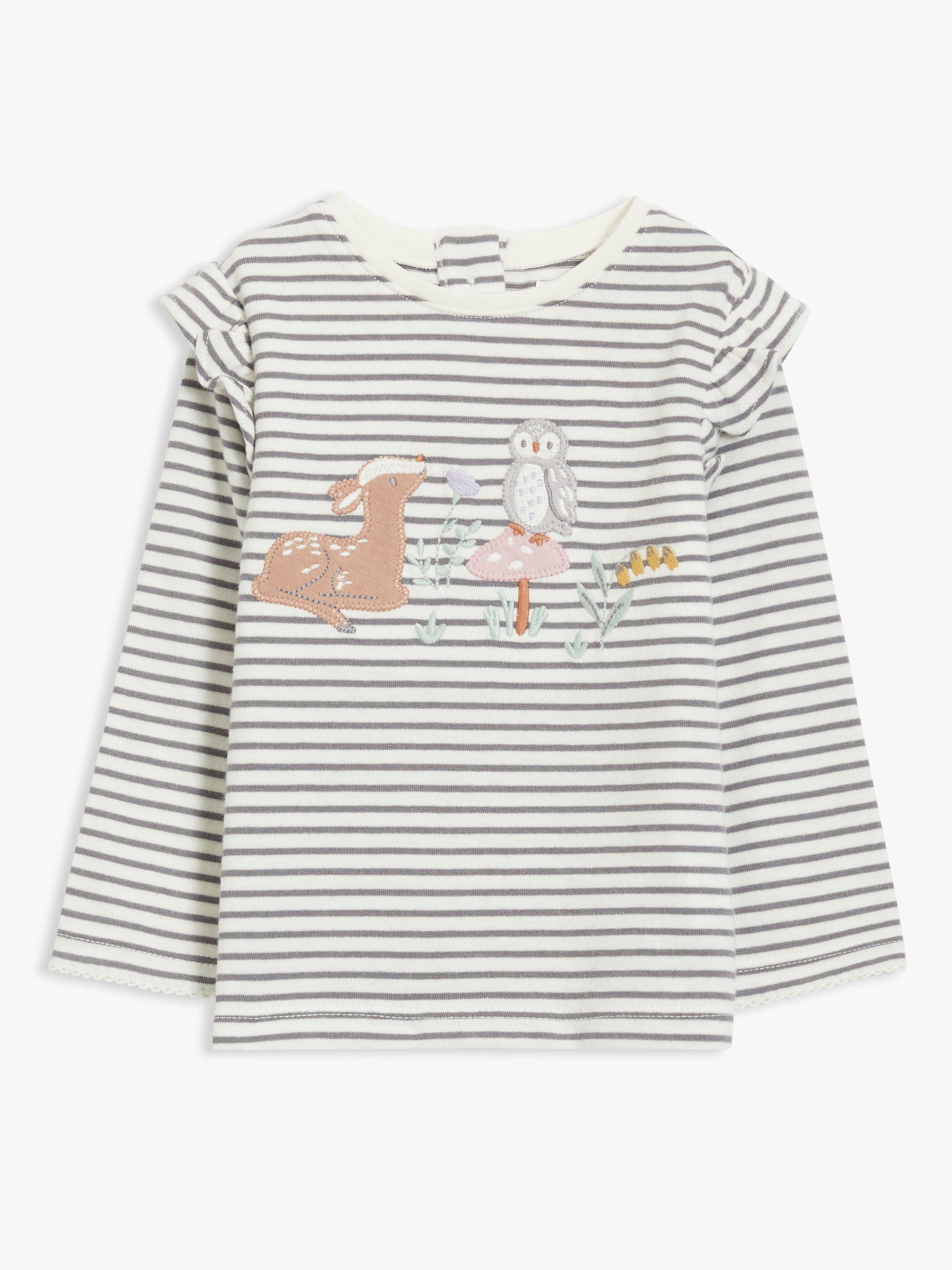 John Lewis Baby Deer Stripe Print Long Sleeve Top, Navy/White